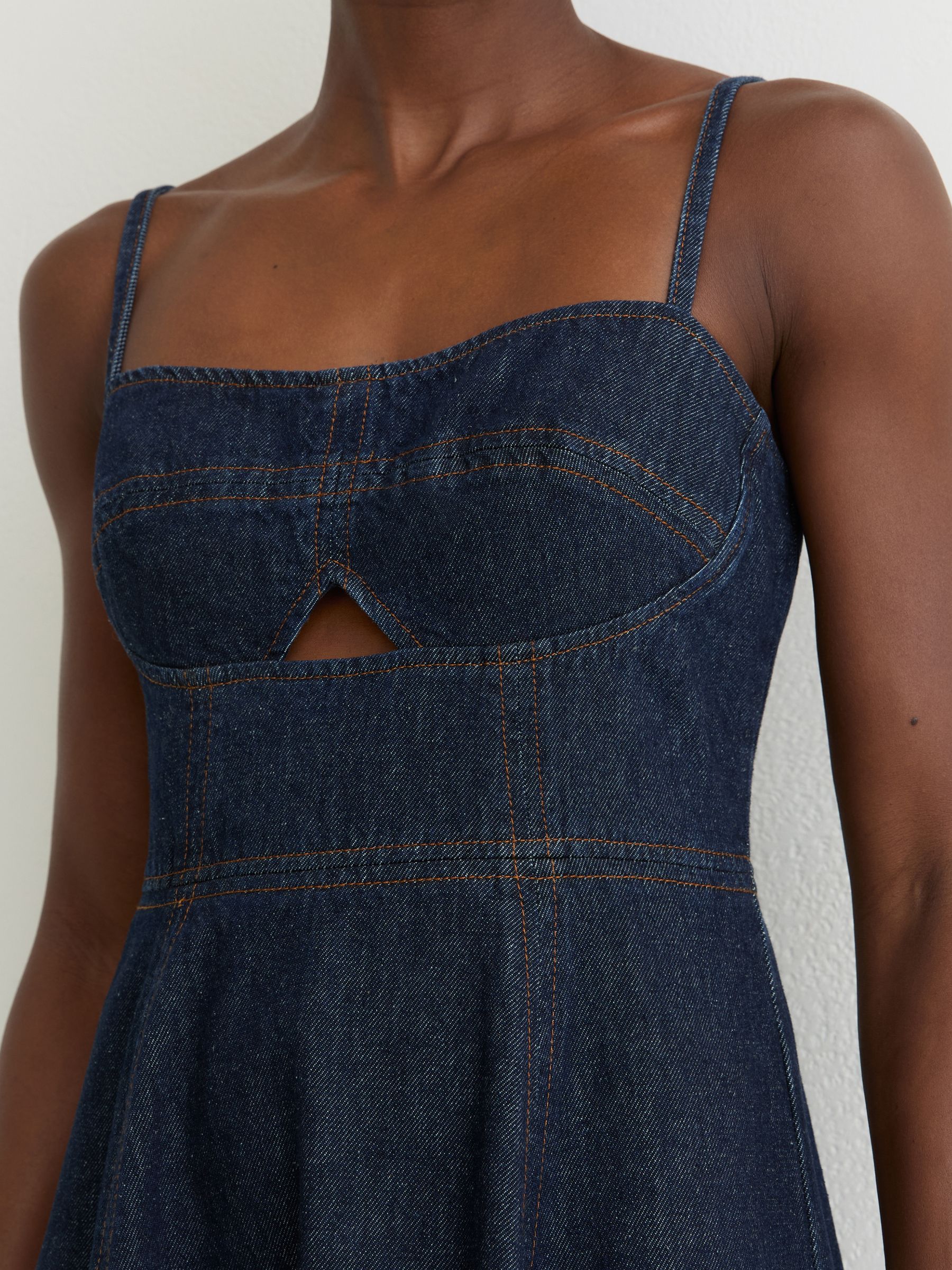Denim Fit-and-Flare Midi Dress in Indigo Blue - Image 4 of 6
