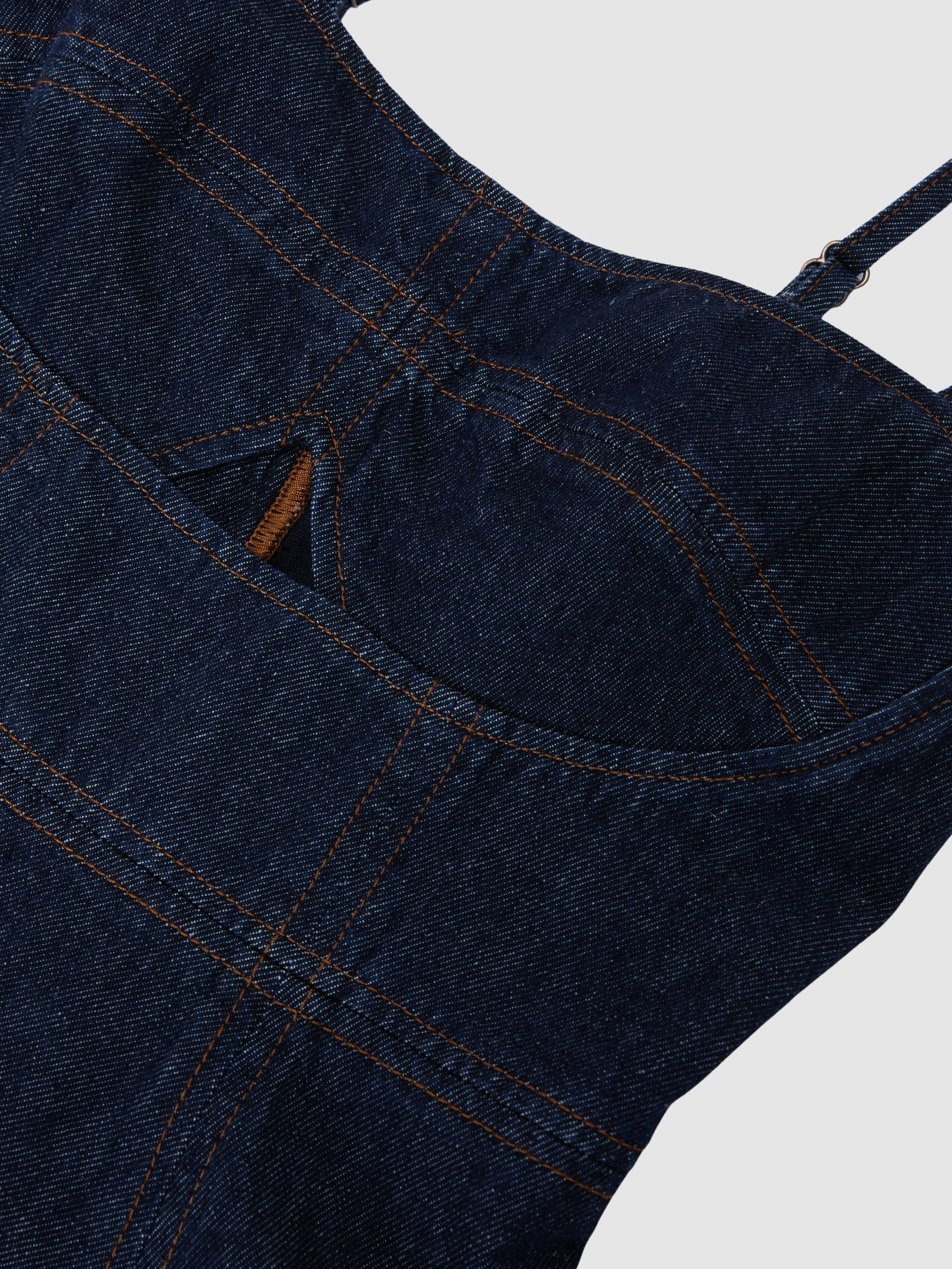 Denim Fit-and-Flare Midi Dress in Indigo Blue - Image 6 of 6