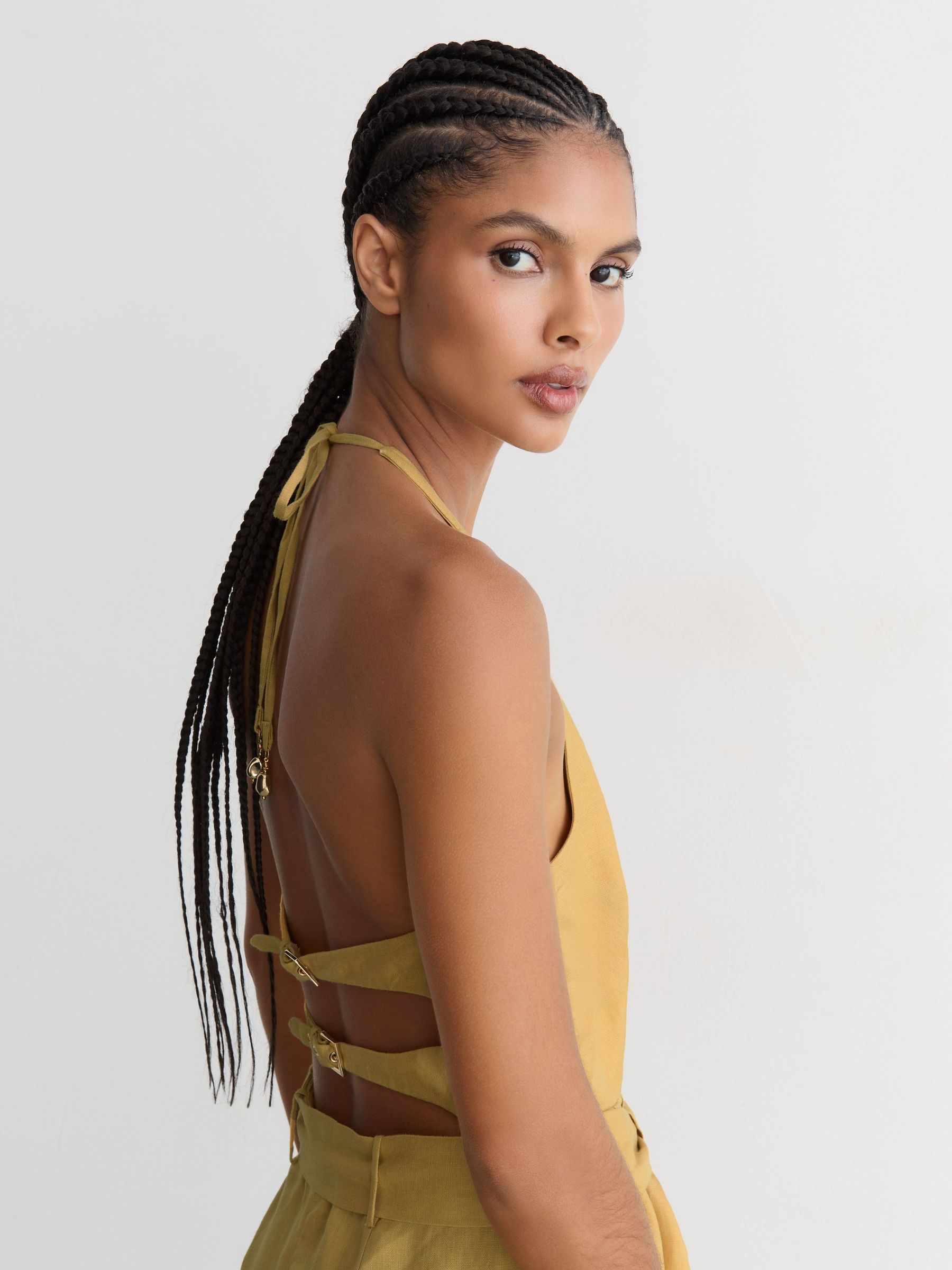 Linen Open-Back Wide-Leg Jumpsuit in Yellow - Image 4 of 7