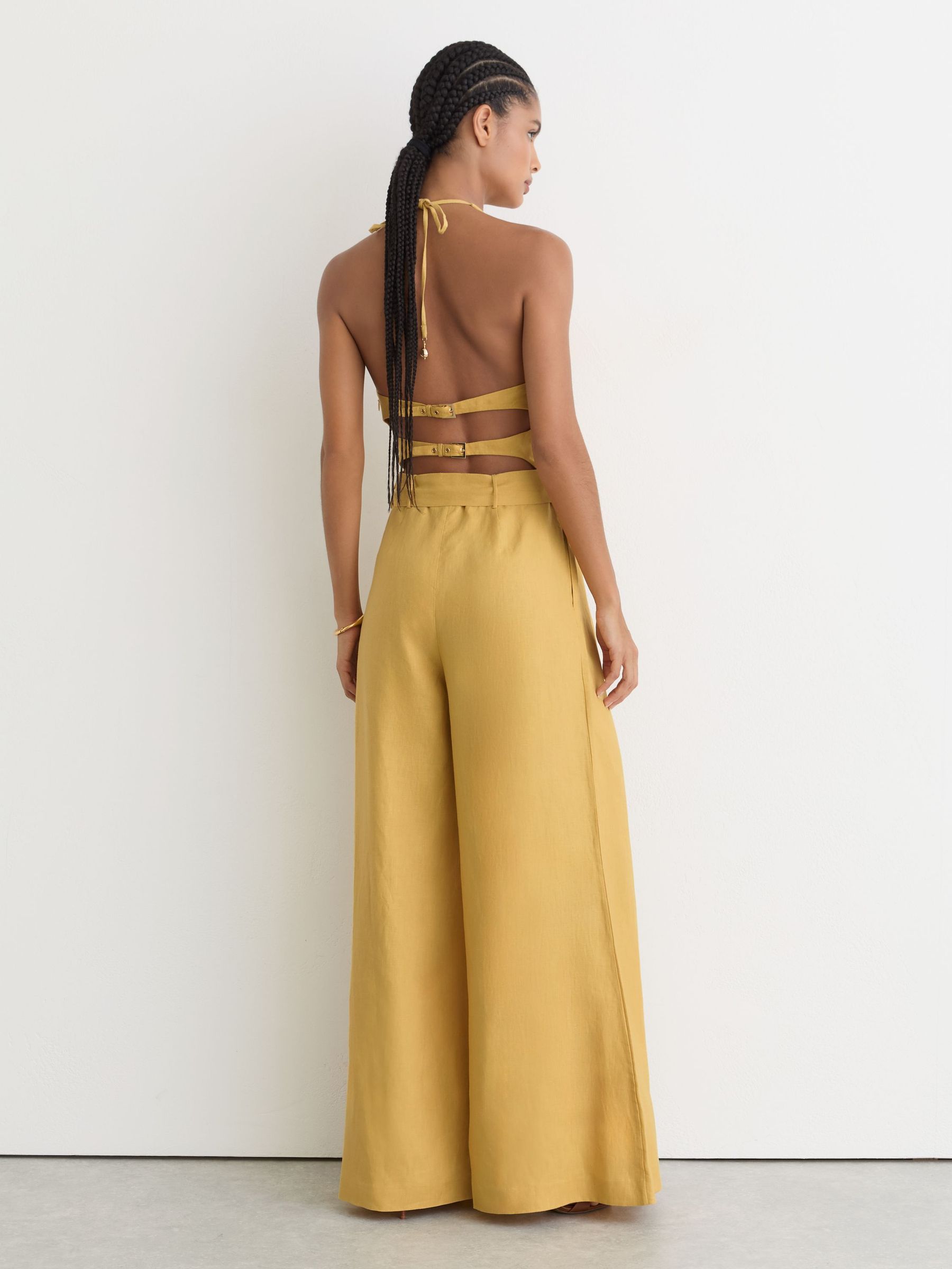 Linen Open-Back Wide-Leg Jumpsuit in Yellow - Image 5 of 7