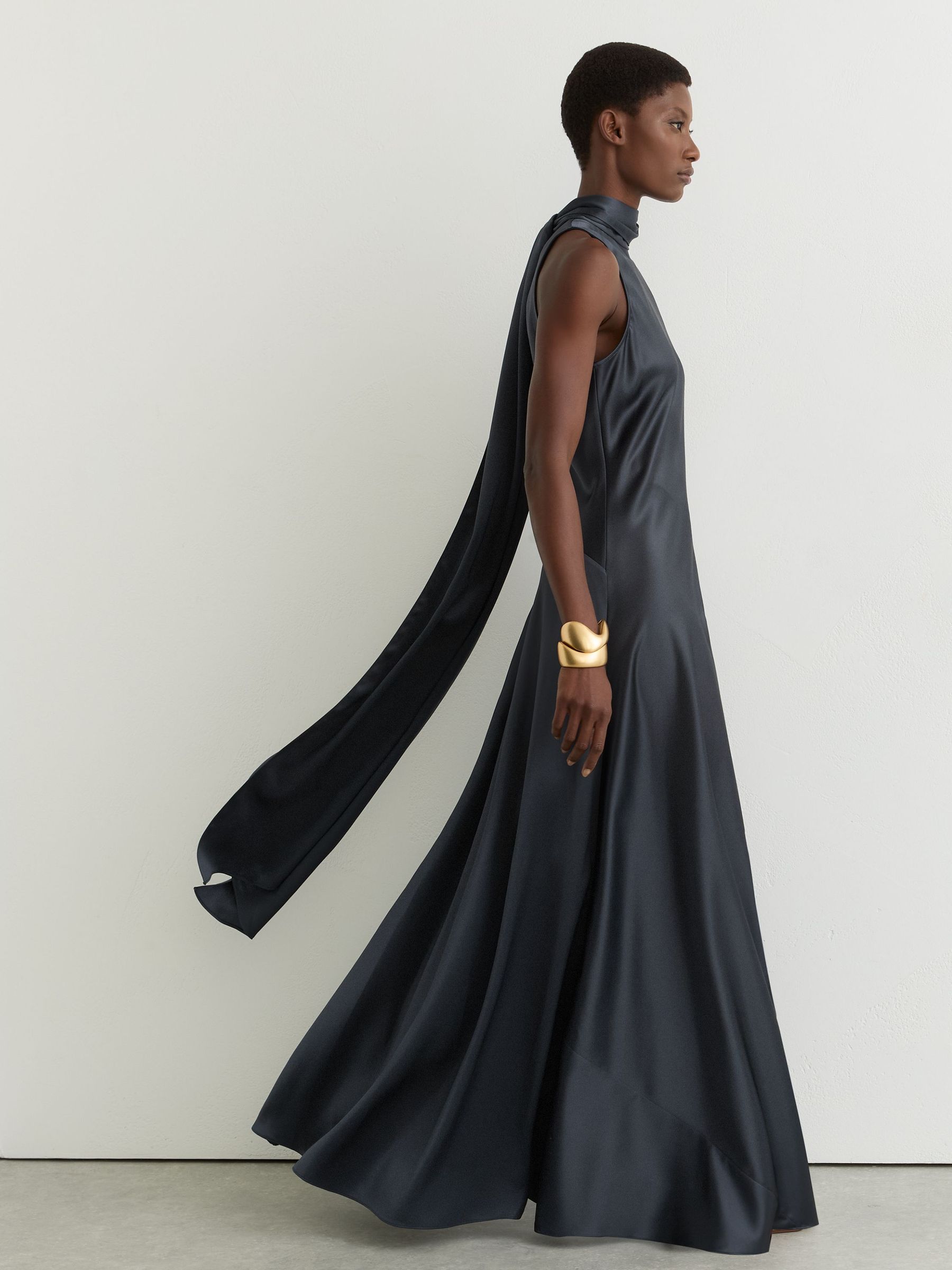 Petite Satin Cape Maxi Dress in Grey - Image 4 of 9