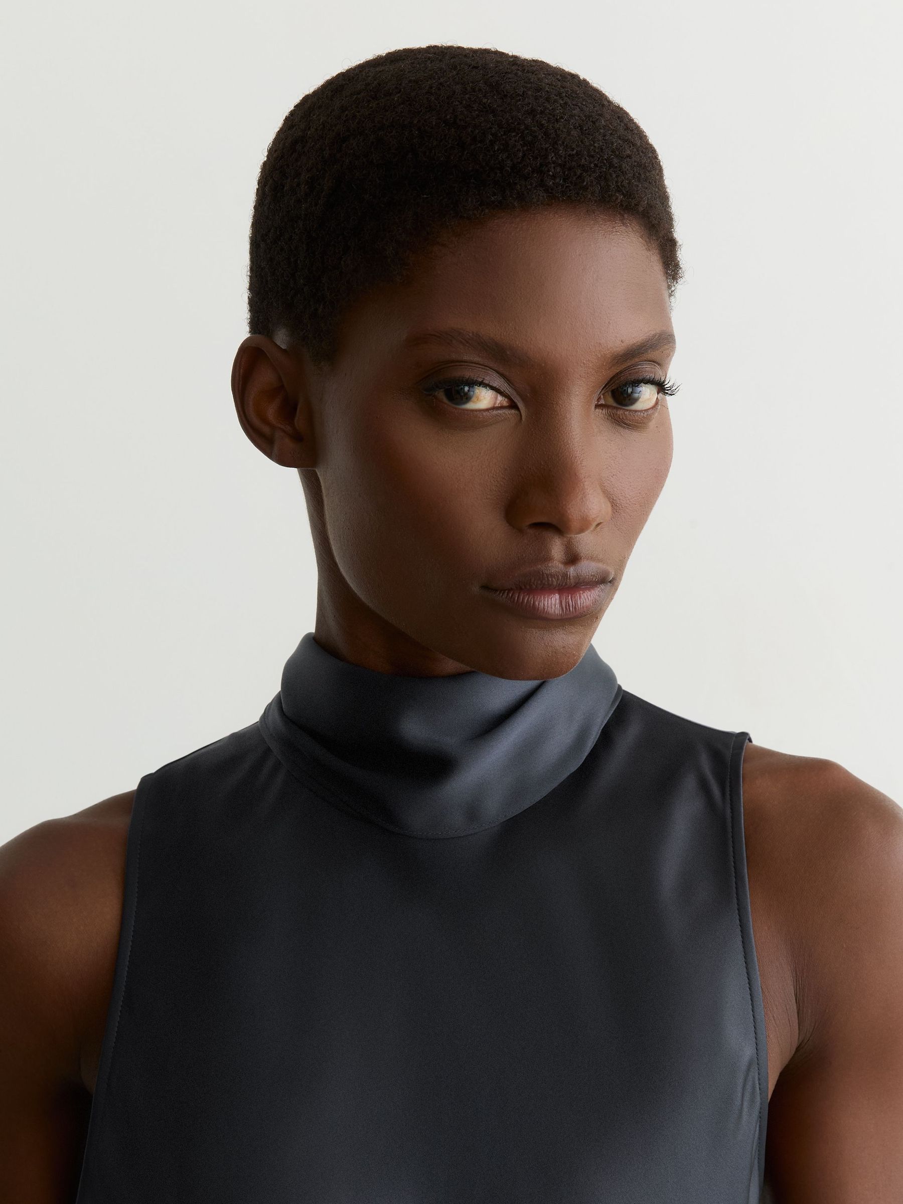 Petite Satin Cape Maxi Dress in Grey - Image 6 of 9