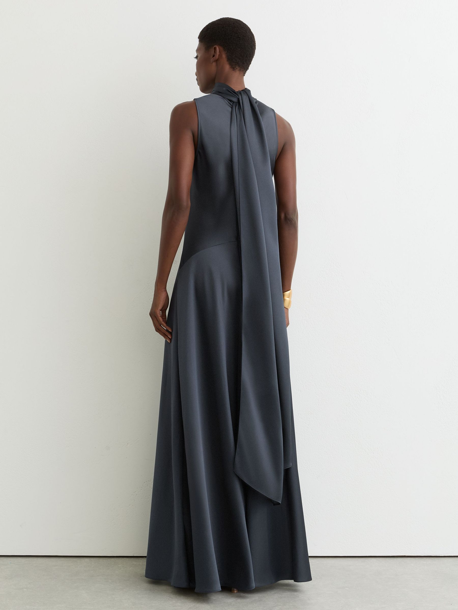Petite Satin Cape Maxi Dress in Grey - Image 7 of 9