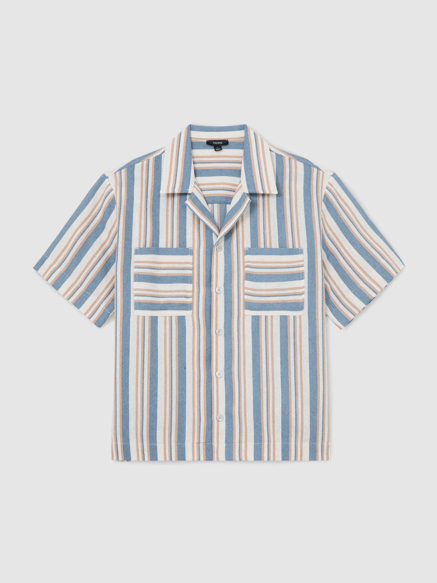 Striped Cuban-Collar Shirt in Blue/Ecru - Image 2 of 5