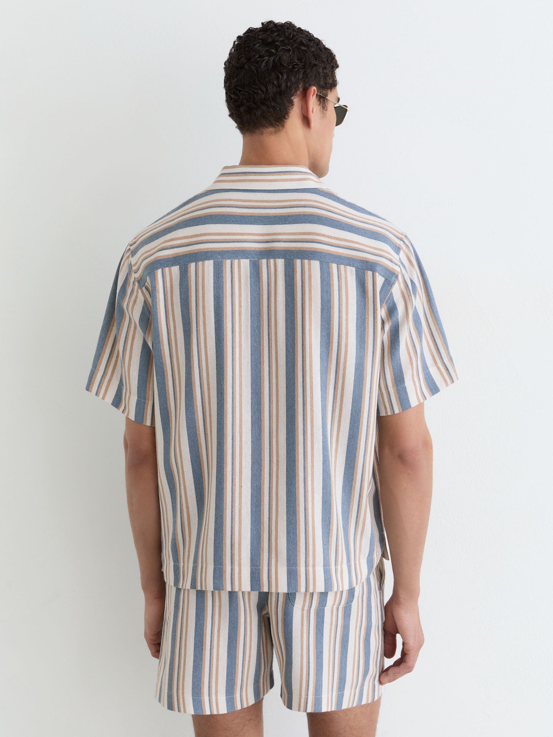Striped Cuban-Collar Shirt in Blue/Ecru - Image 4 of 5