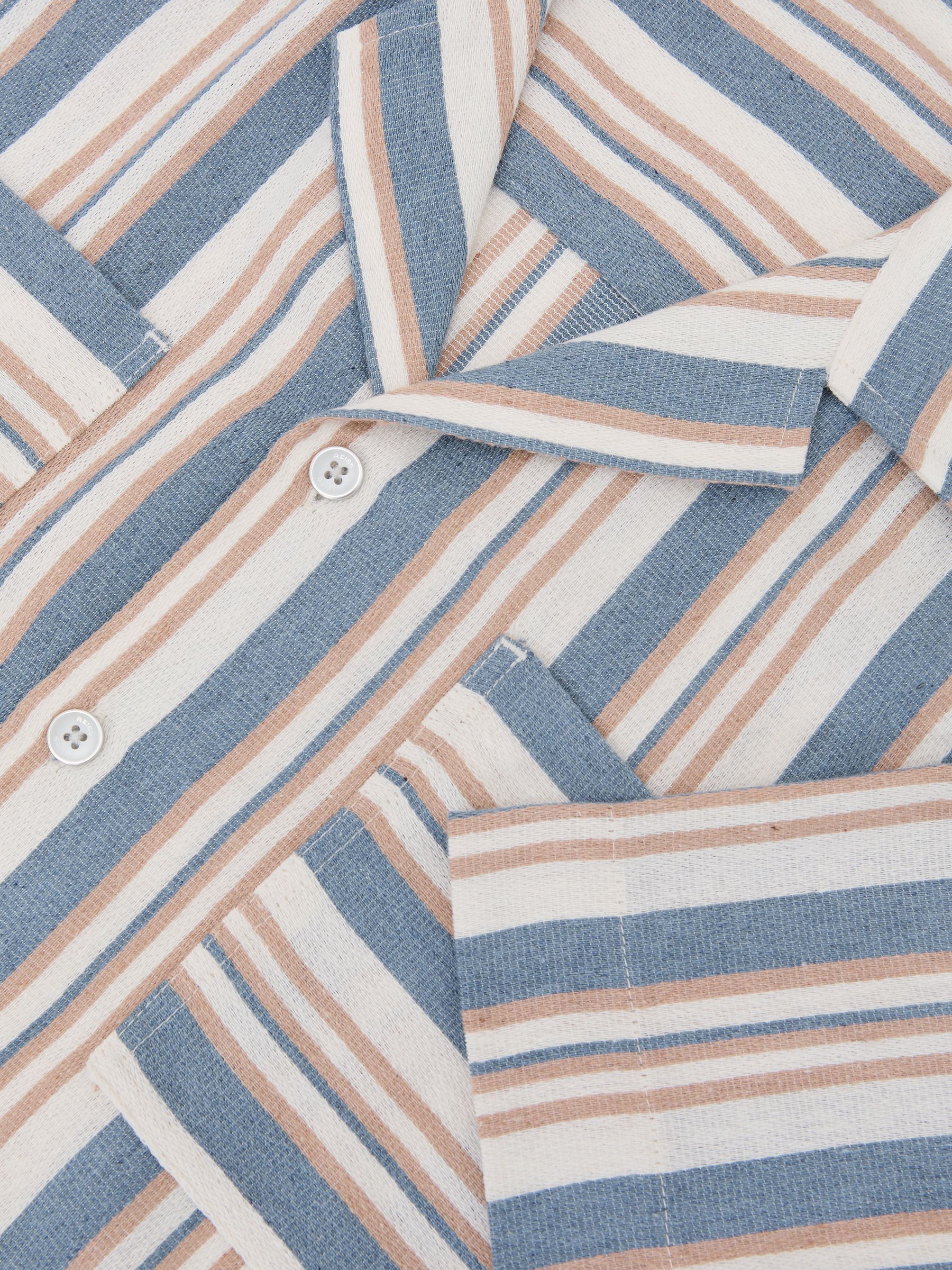 Striped Cuban-Collar Shirt in Blue/Ecru - Image 5 of 5