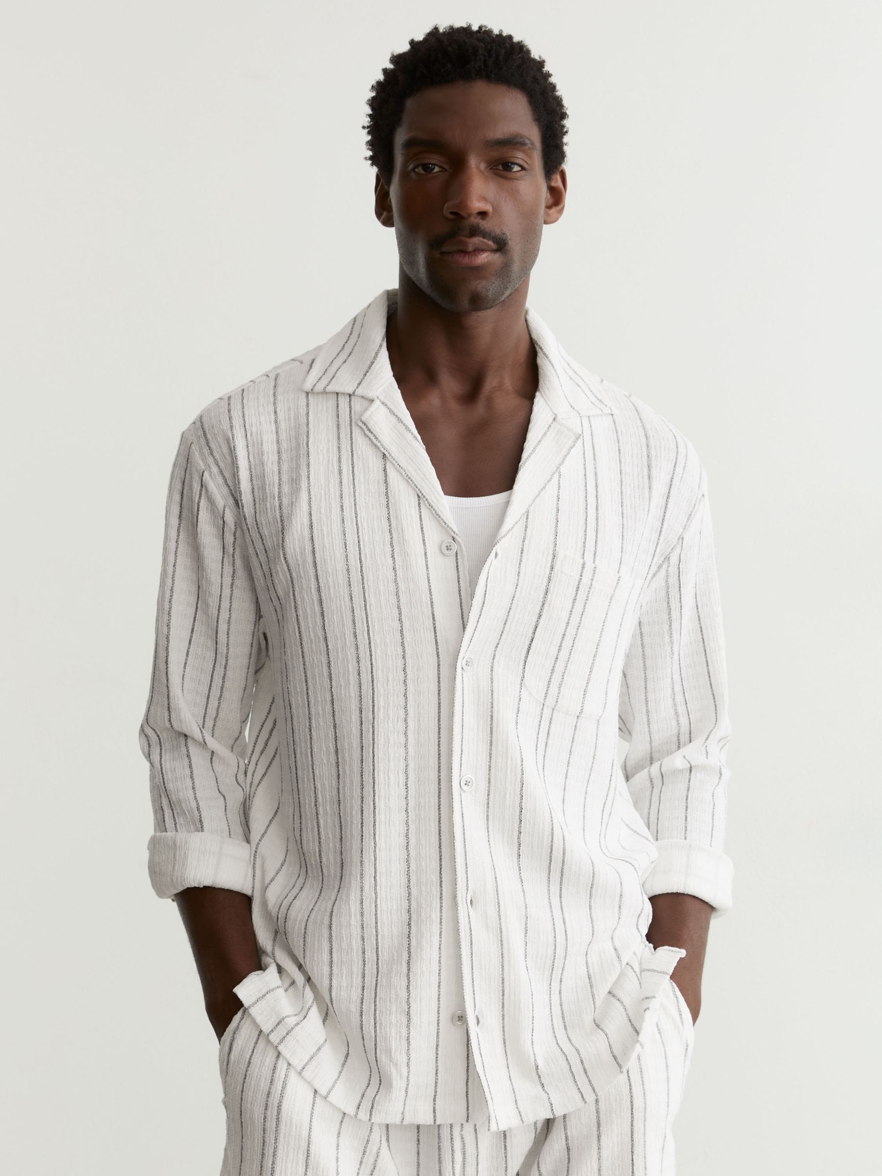 Textured Stripe Regular-Fit Shirt in White - Image 1 of 6