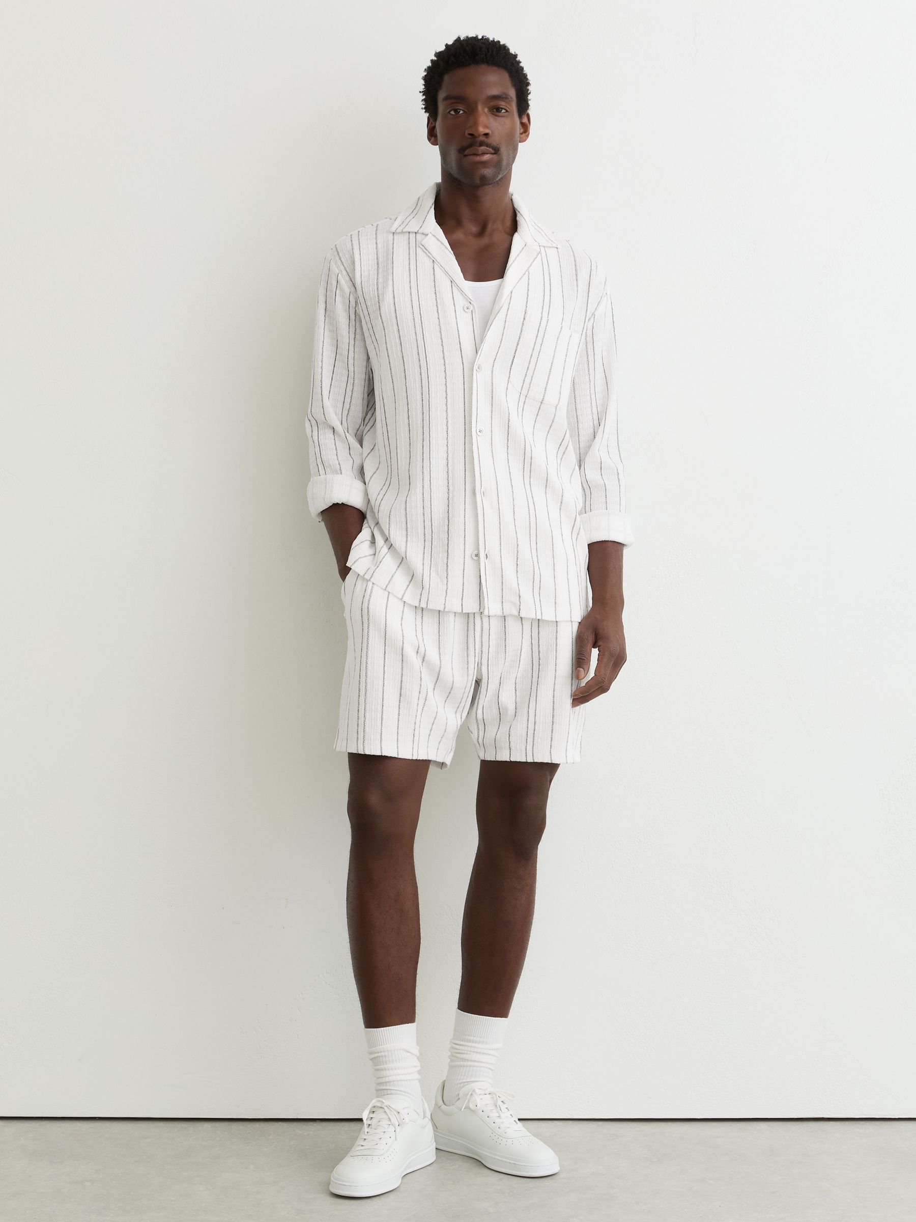 Textured Stripe Regular-Fit Shirt in White - image 5