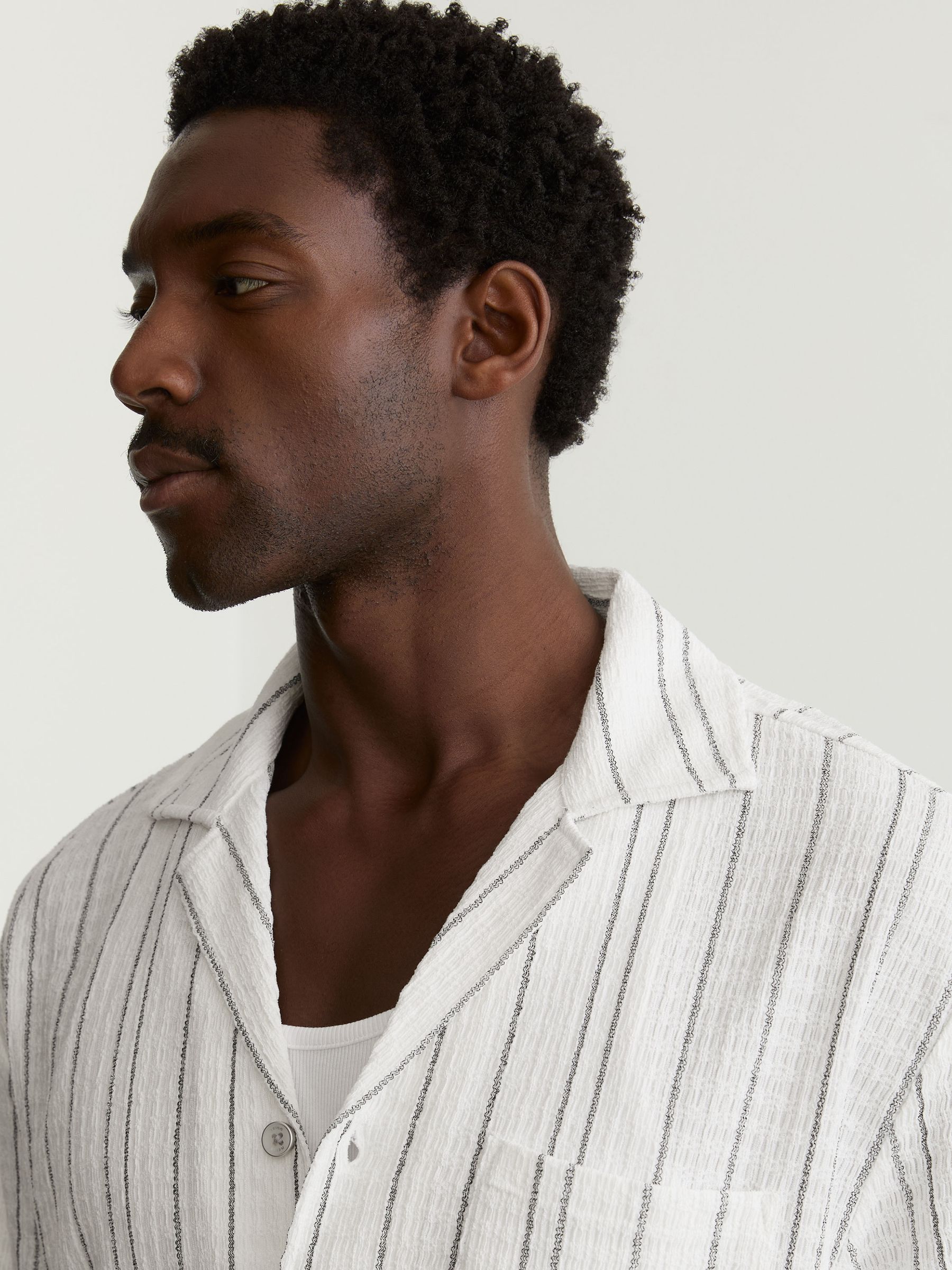 Textured Stripe Regular-Fit Shirt in White - Image 4 of 6