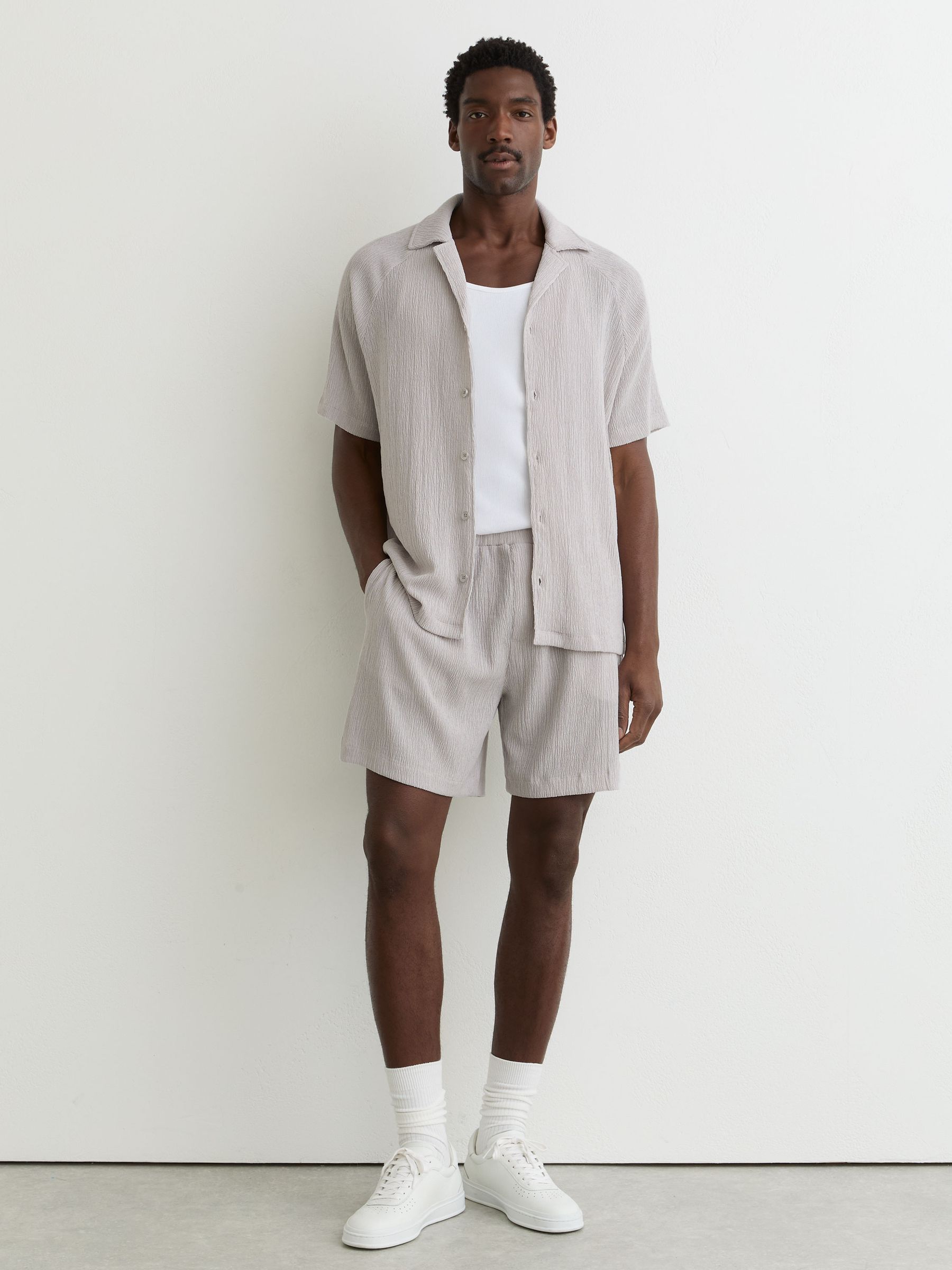 Textured Drawstring Shorts in Silver - Image 1 of 6