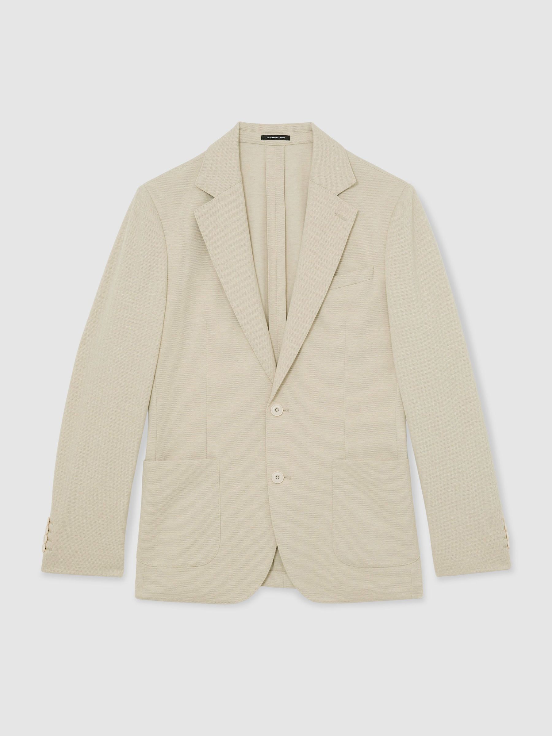 Tailored Fit Textured Jersey Single-Breasted Suit Blazer in Stone