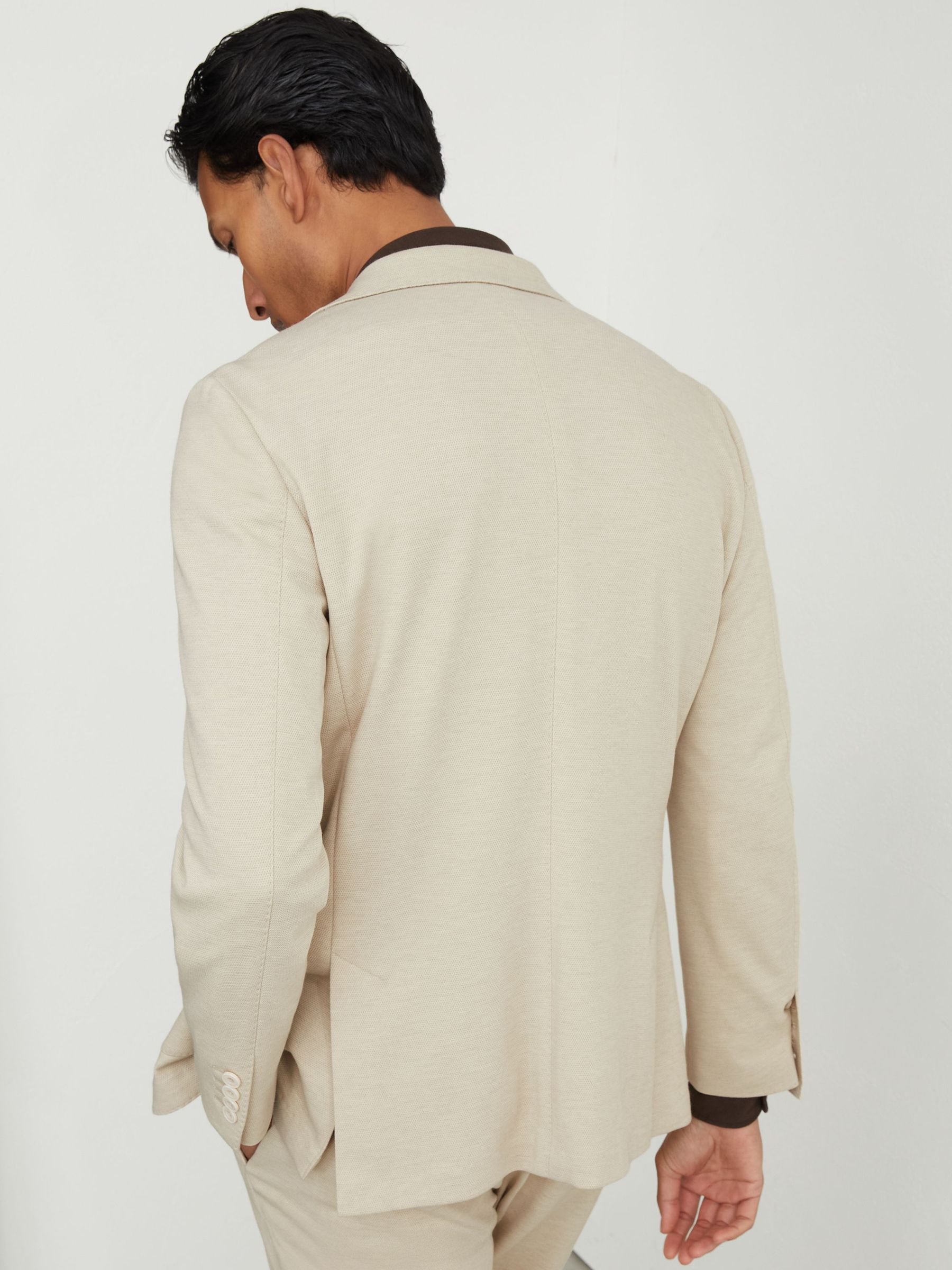 Tailored Fit Textured Jersey Single-Breasted Suit Blazer in Stone - image 4