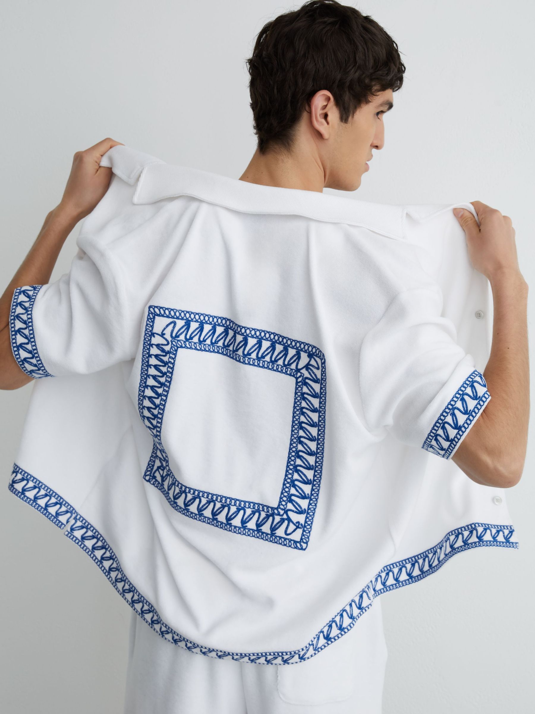 Cotton-Blend Towelling Embroidered Shirt in White - image 2