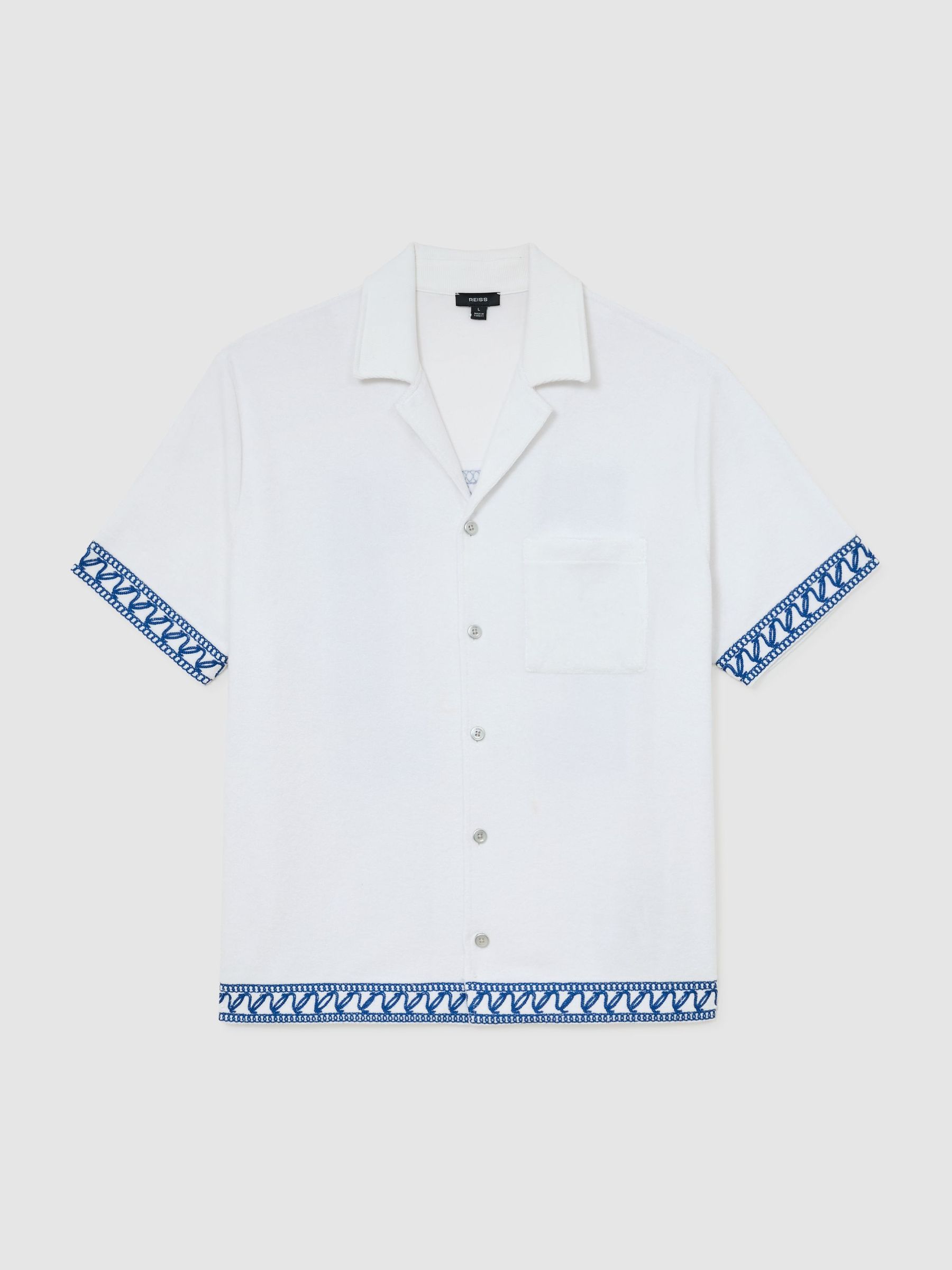 Cotton-Blend Towelling Embroidered Shirt in White - image 1