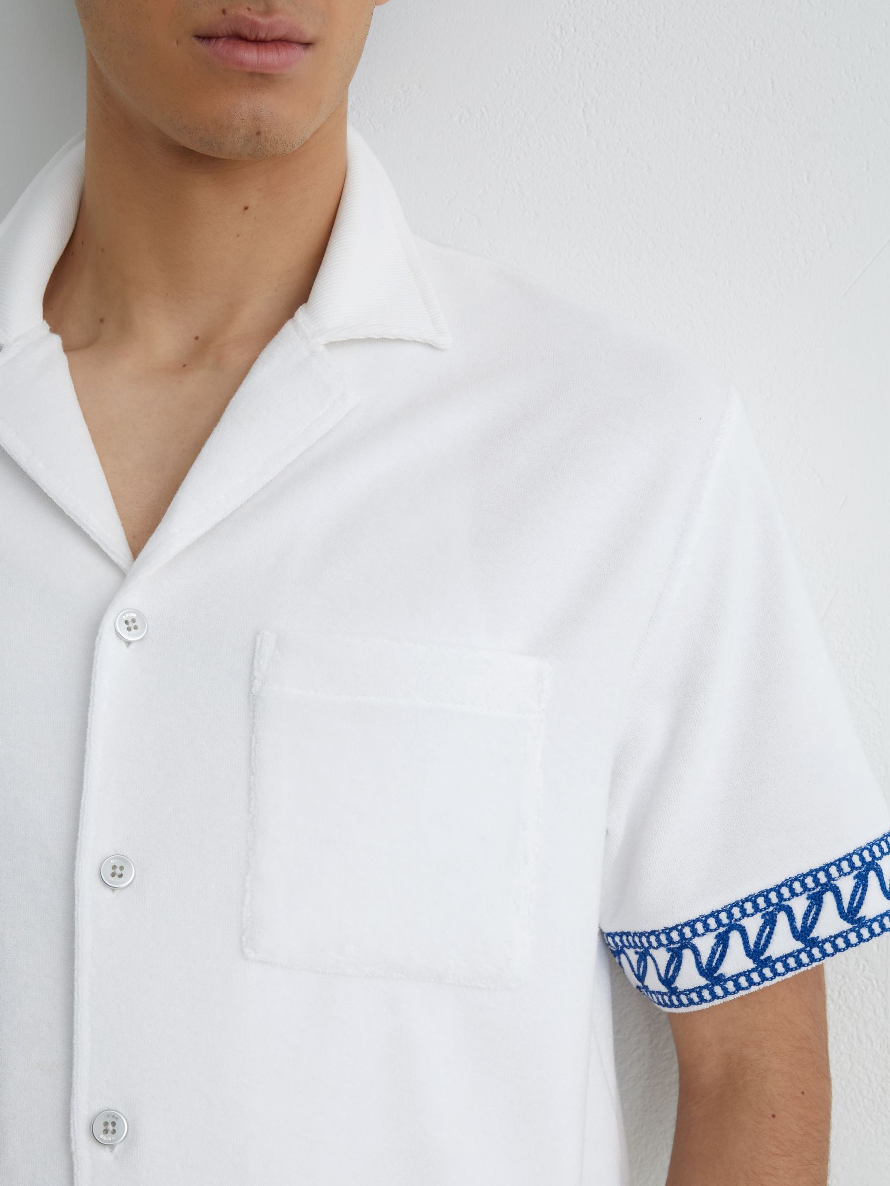 Cotton-Blend Towelling Embroidered Shirt in White - image 3
