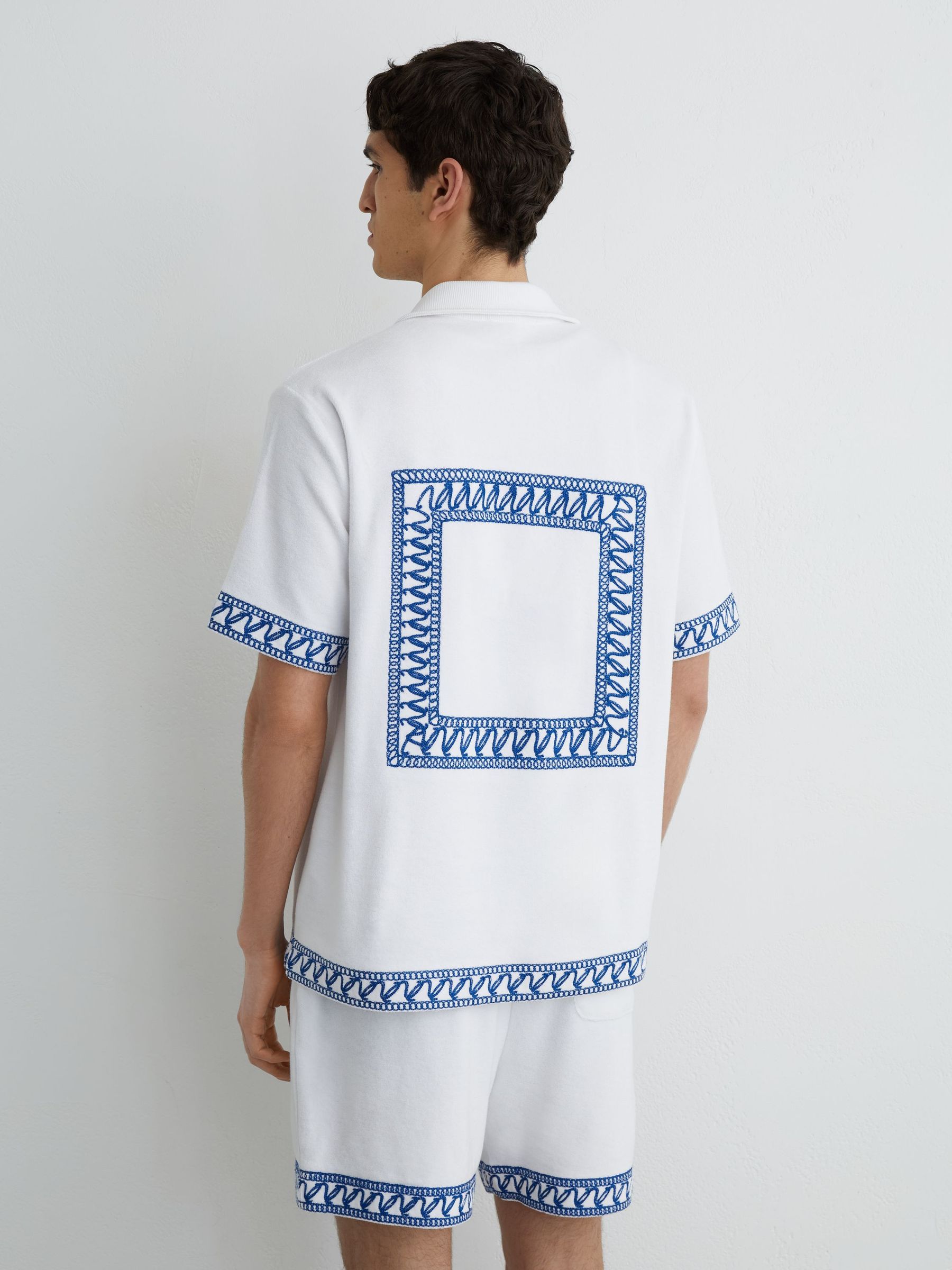 Cotton-Blend Towelling Embroidered Shirt in White - Image 5 of 6