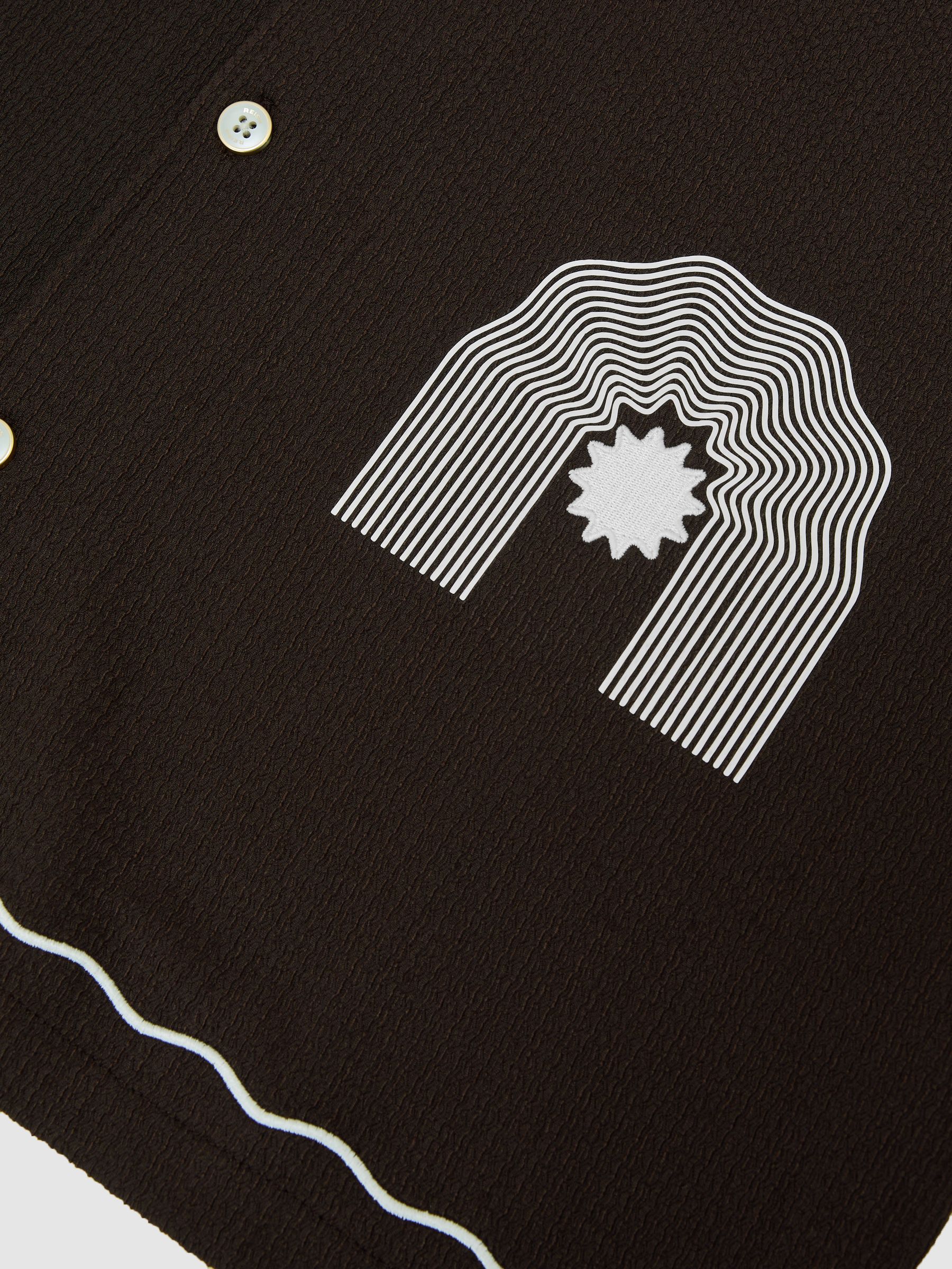 Textured Motif-Print Cuban-Collar Shirt in Dark Brown - Image 7 of 7