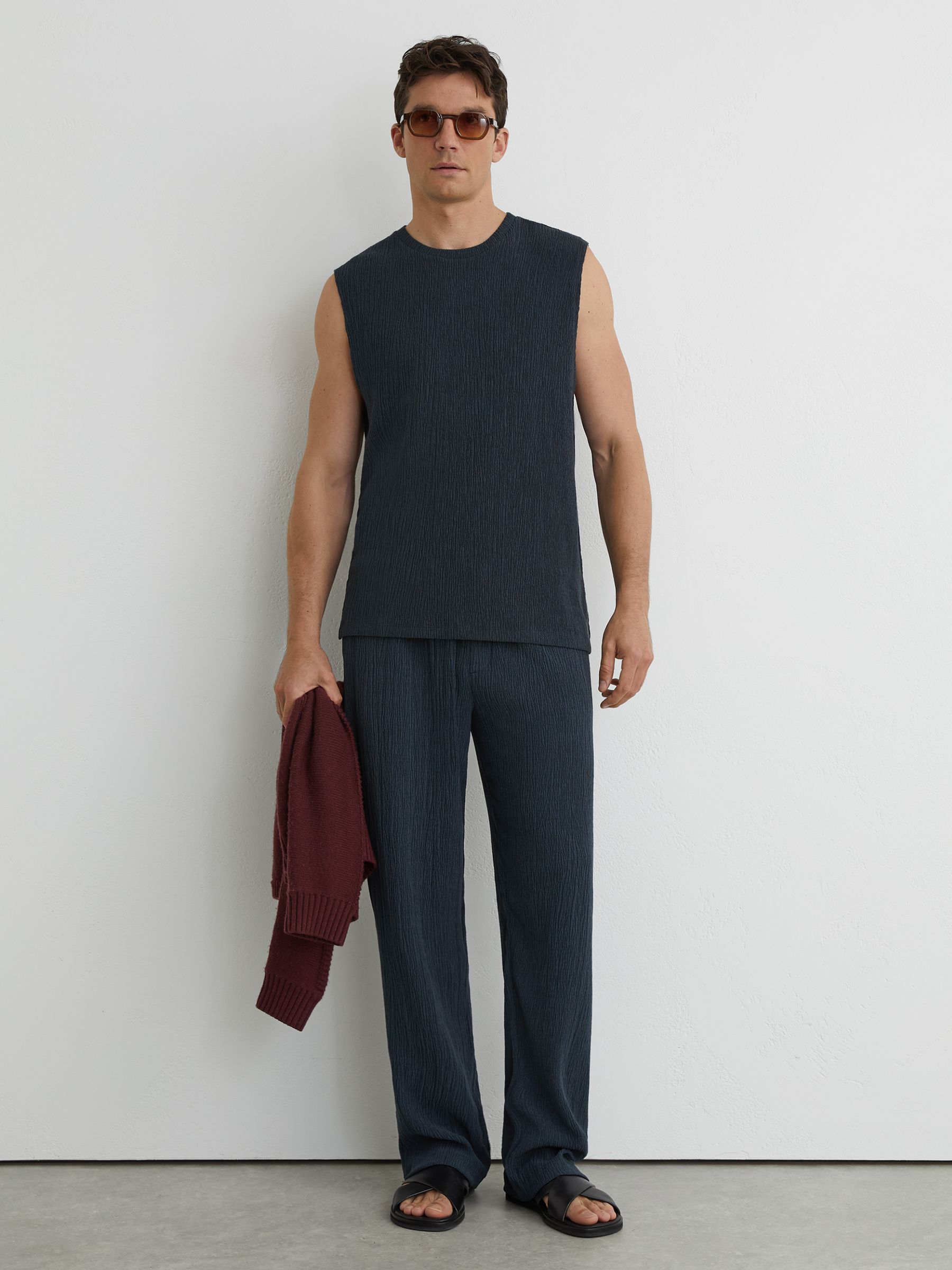 Plisse Relaxed Drawstring Trousers in Airforce Blue - image 2