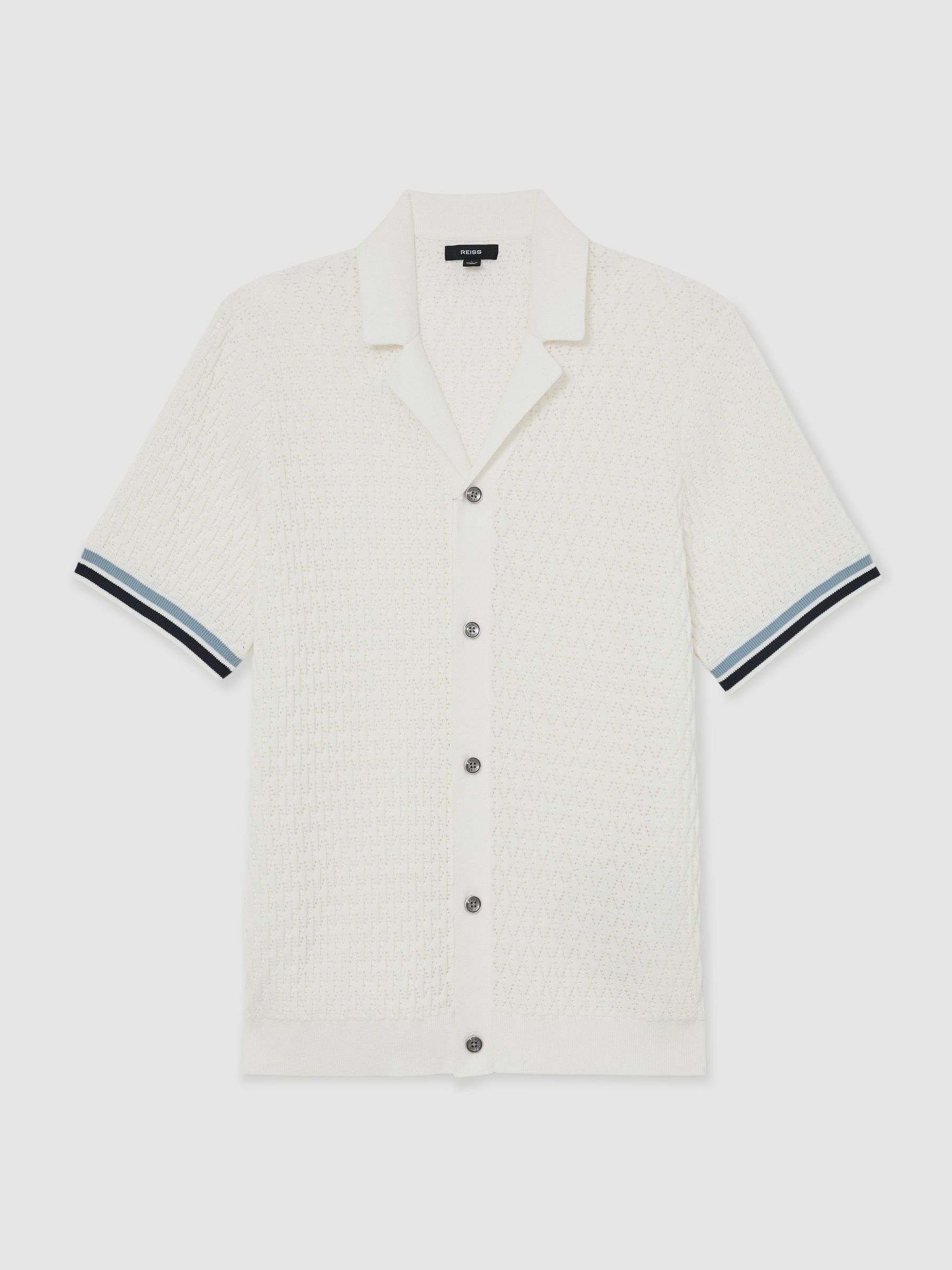 Cotton-Blend Geometric-Knit Tipped Shirt in White - image 1