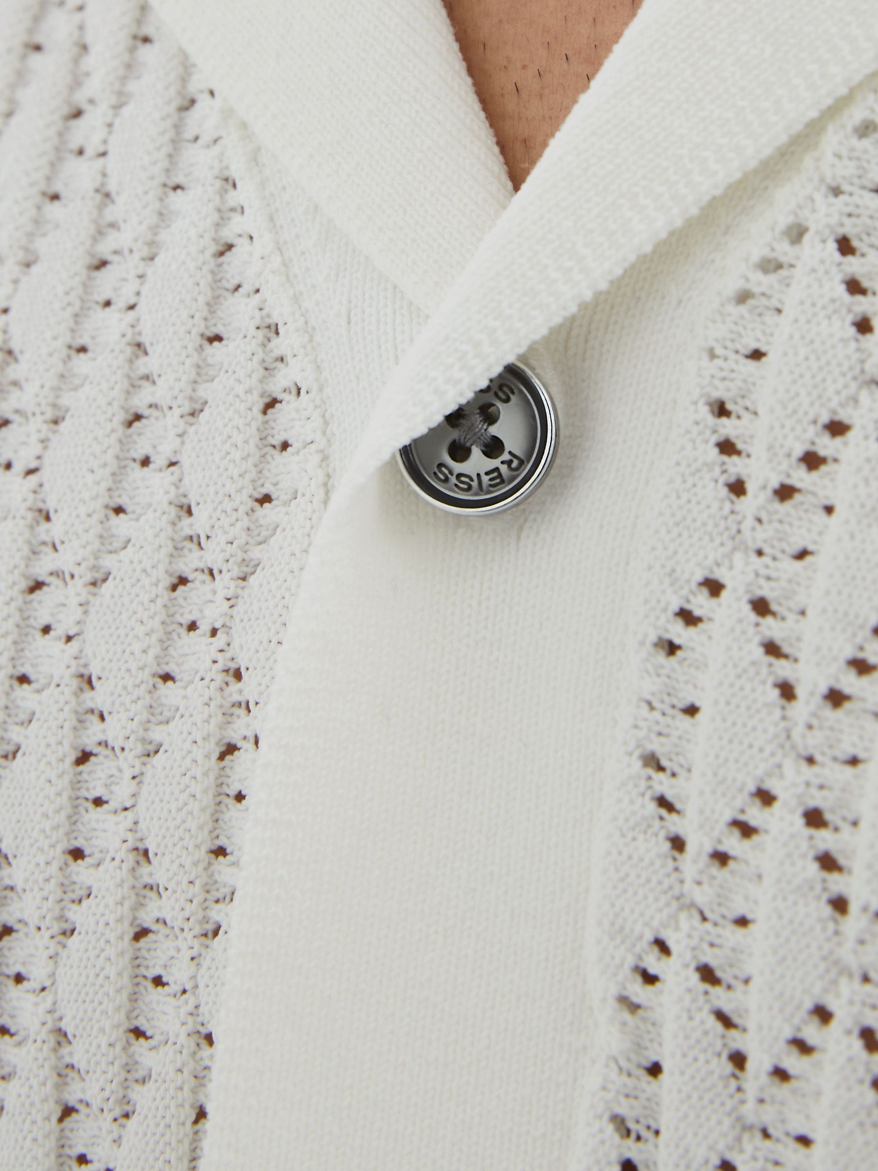 Cotton-Blend Geometric-Knit Tipped Shirt in White - image 5