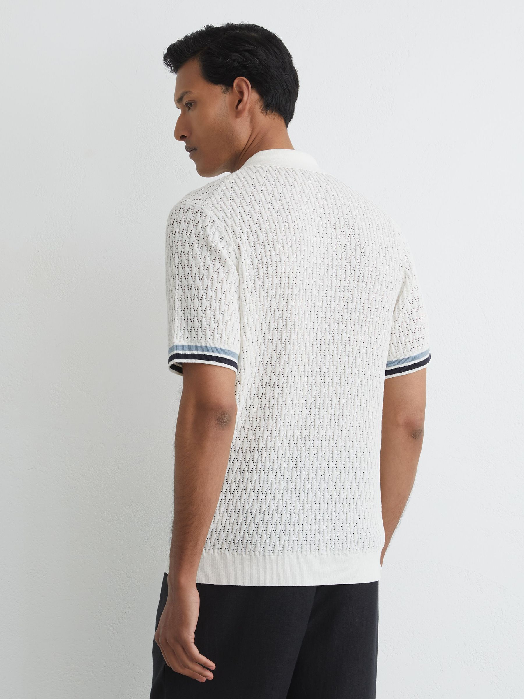 Cotton-Blend Geometric-Knit Tipped Shirt in White - image 4