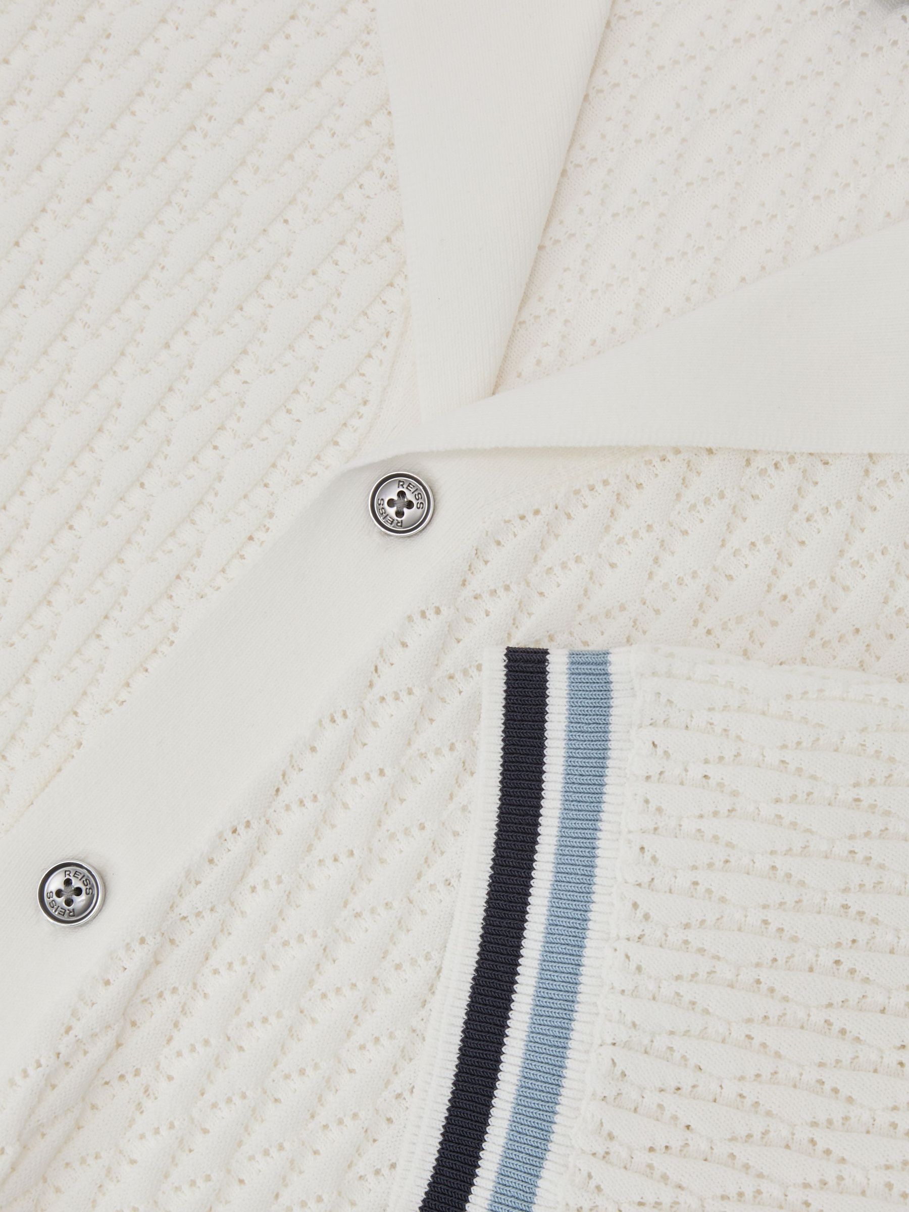 Cotton-Blend Geometric-Knit Tipped Shirt in White - image 3