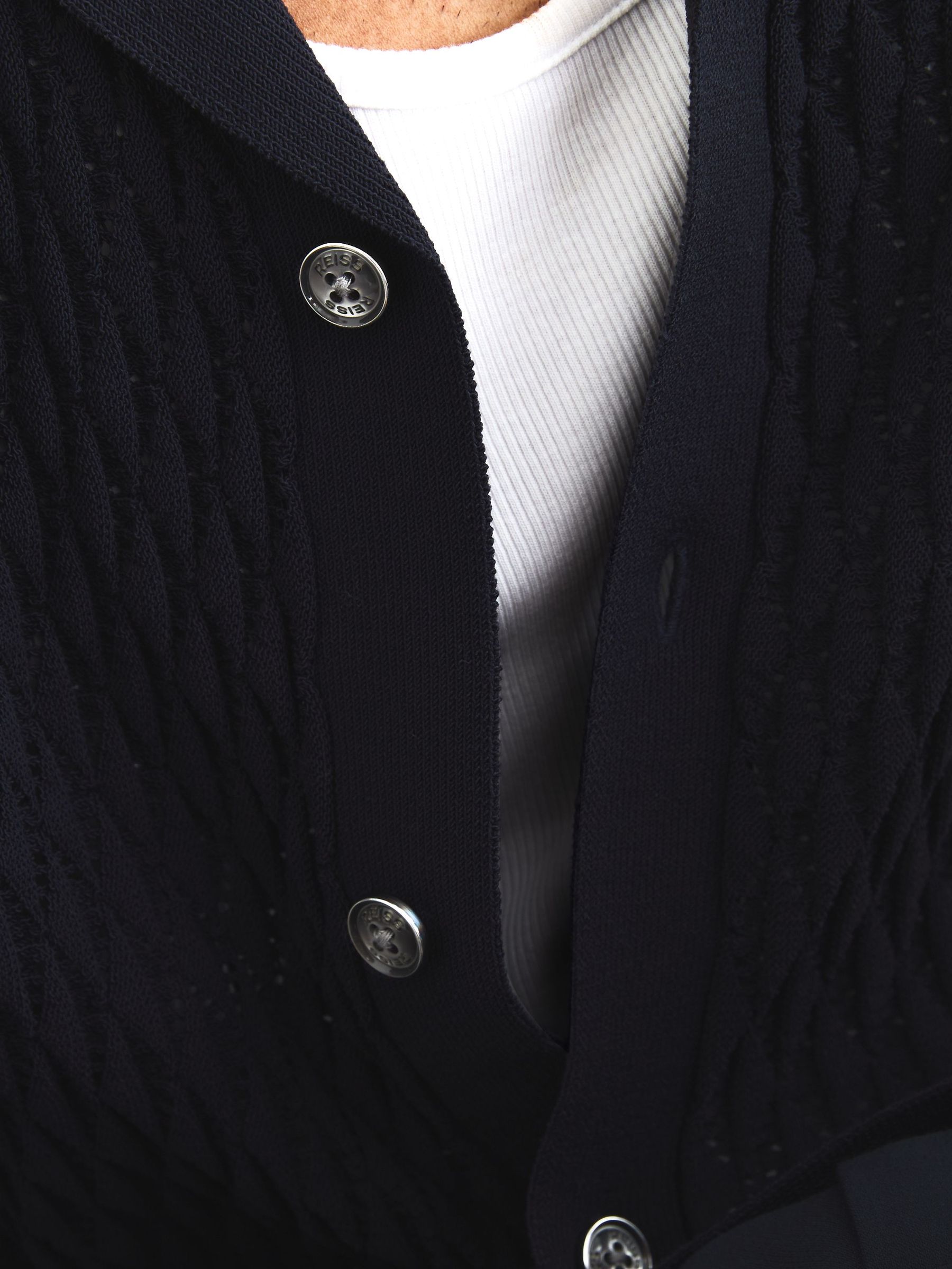 Cotton-Blend Geometric-Knit Tipped Shirt in Navy - image 4