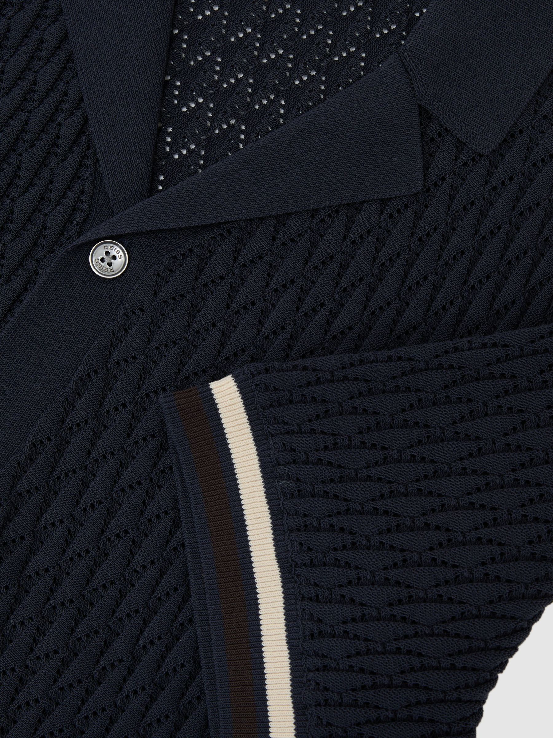 Cotton-Blend Geometric-Knit Tipped Shirt in Navy - image 3