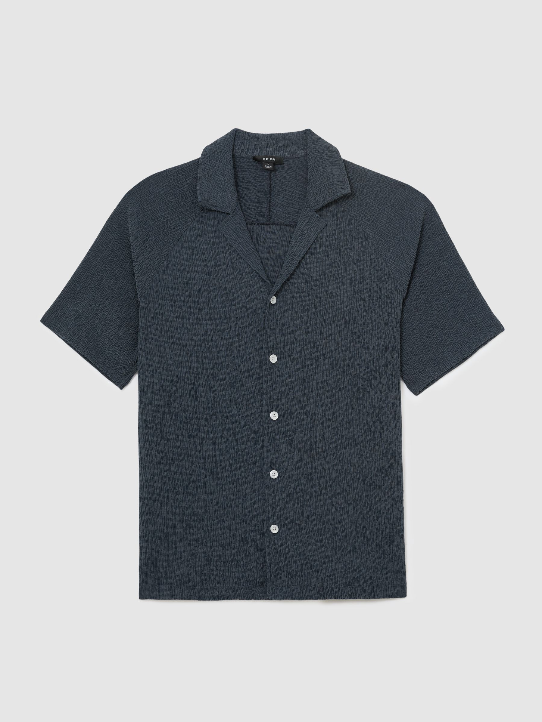Textured Raglan Cuban-Collar Shirt in Airforce Blue - Image 2 of 7 Textured Raglan Cuban-Collar Shirt in Airforce Blue - Image 2 of 7