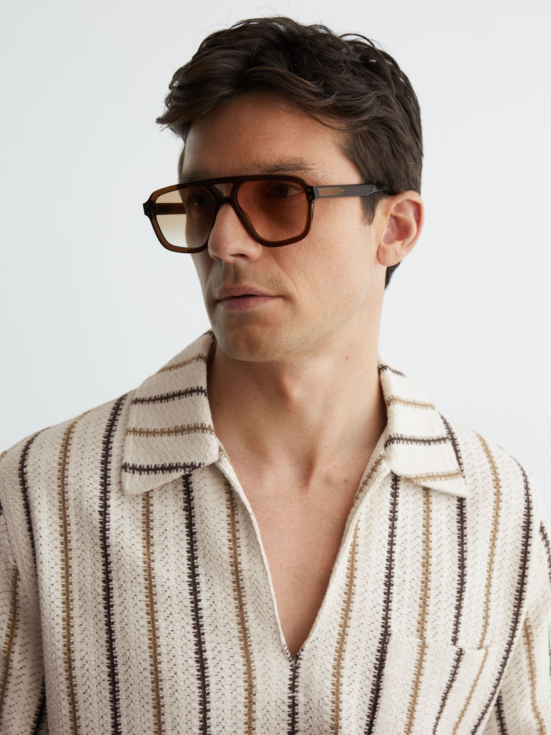 Crochet Stripe Overhead Shirt in Ecru - Image 1 of 6