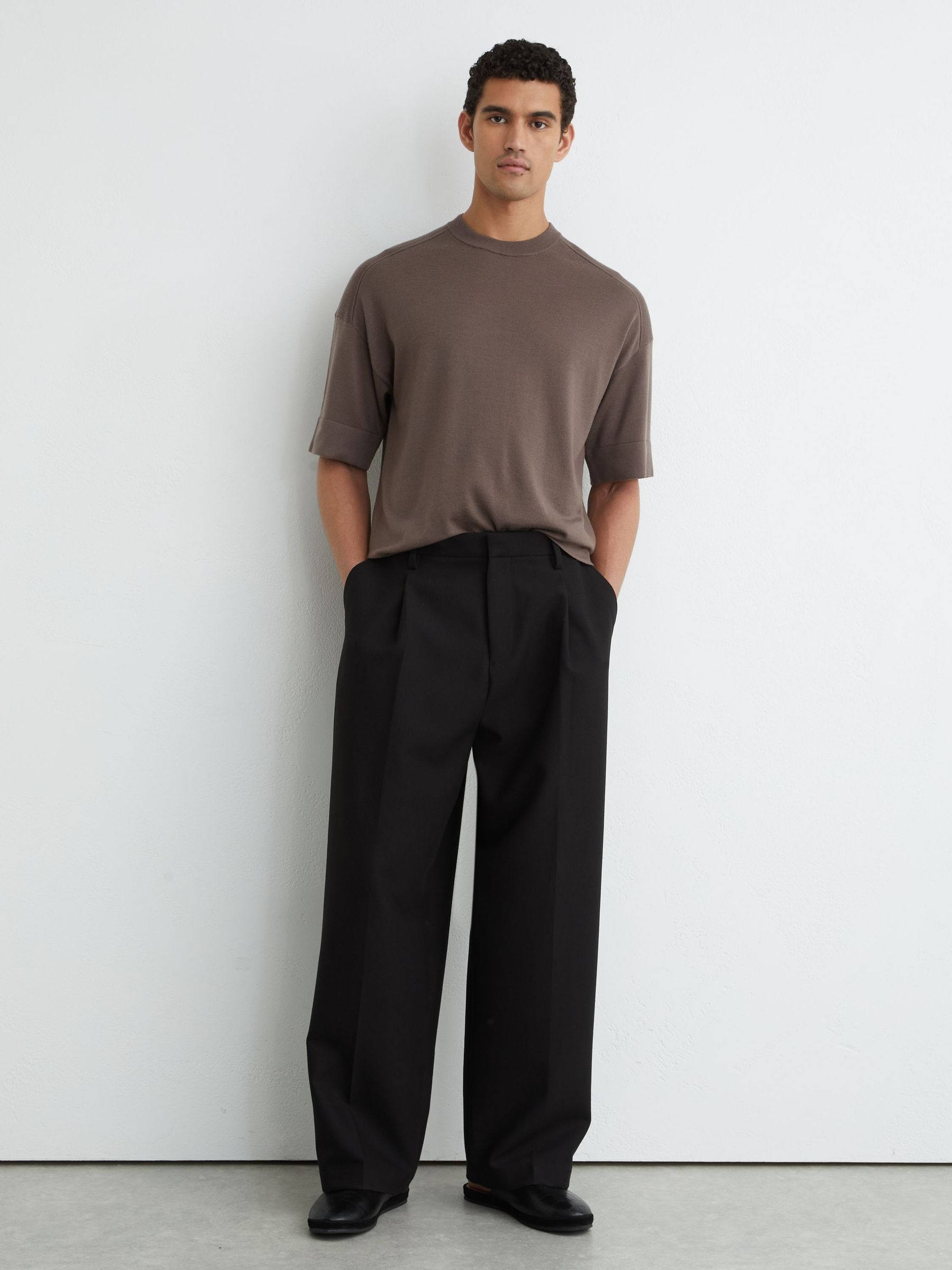 Merino Wool Relaxed Knit T-Shirt in Ridge Brown - Image 3 of 6