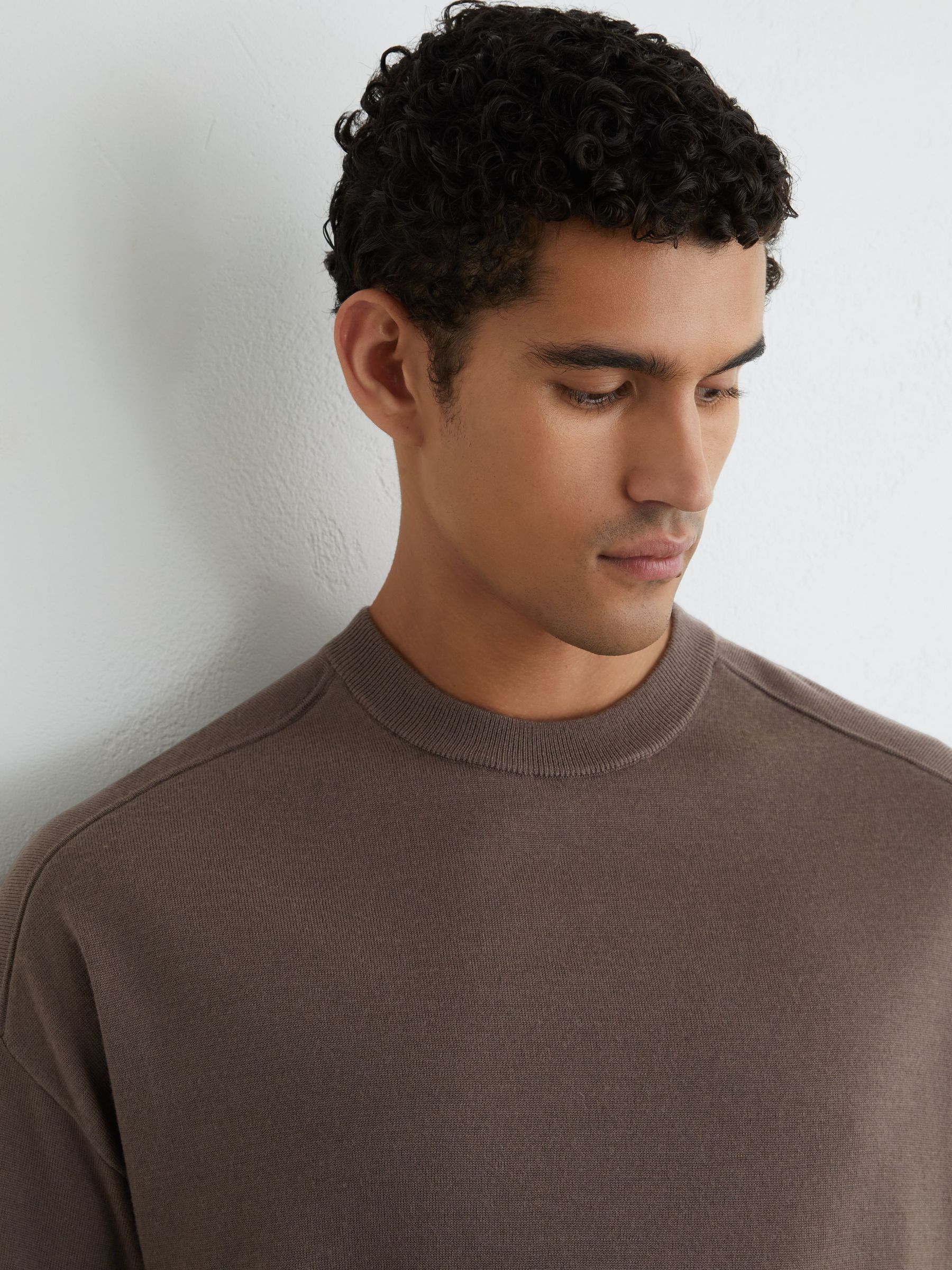 Merino Wool Relaxed Knit T-Shirt in Ridge Brown - Image 4 of 6
