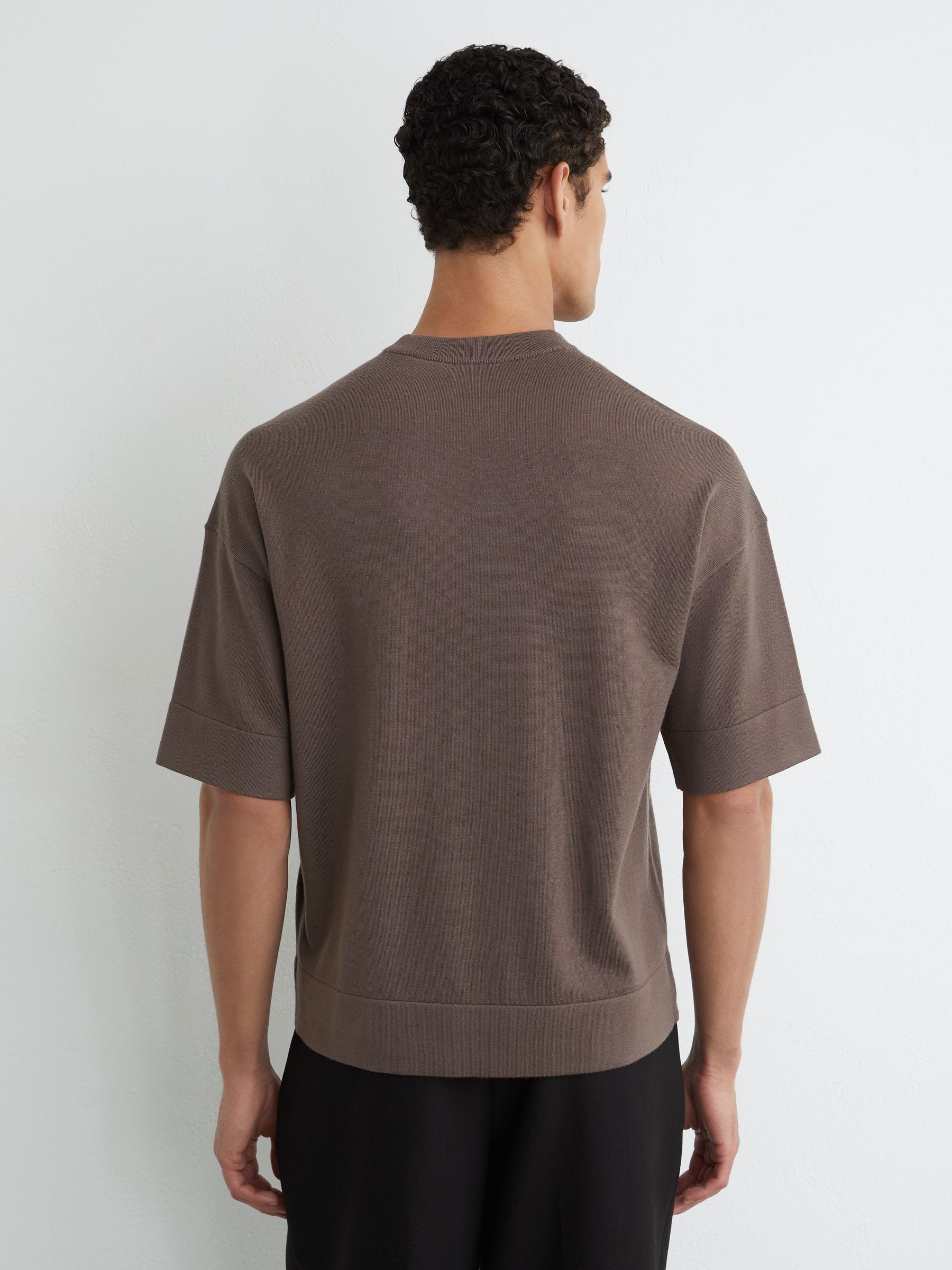 Merino Wool Relaxed Knit T-Shirt in Ridge Brown - Image 5 of 6