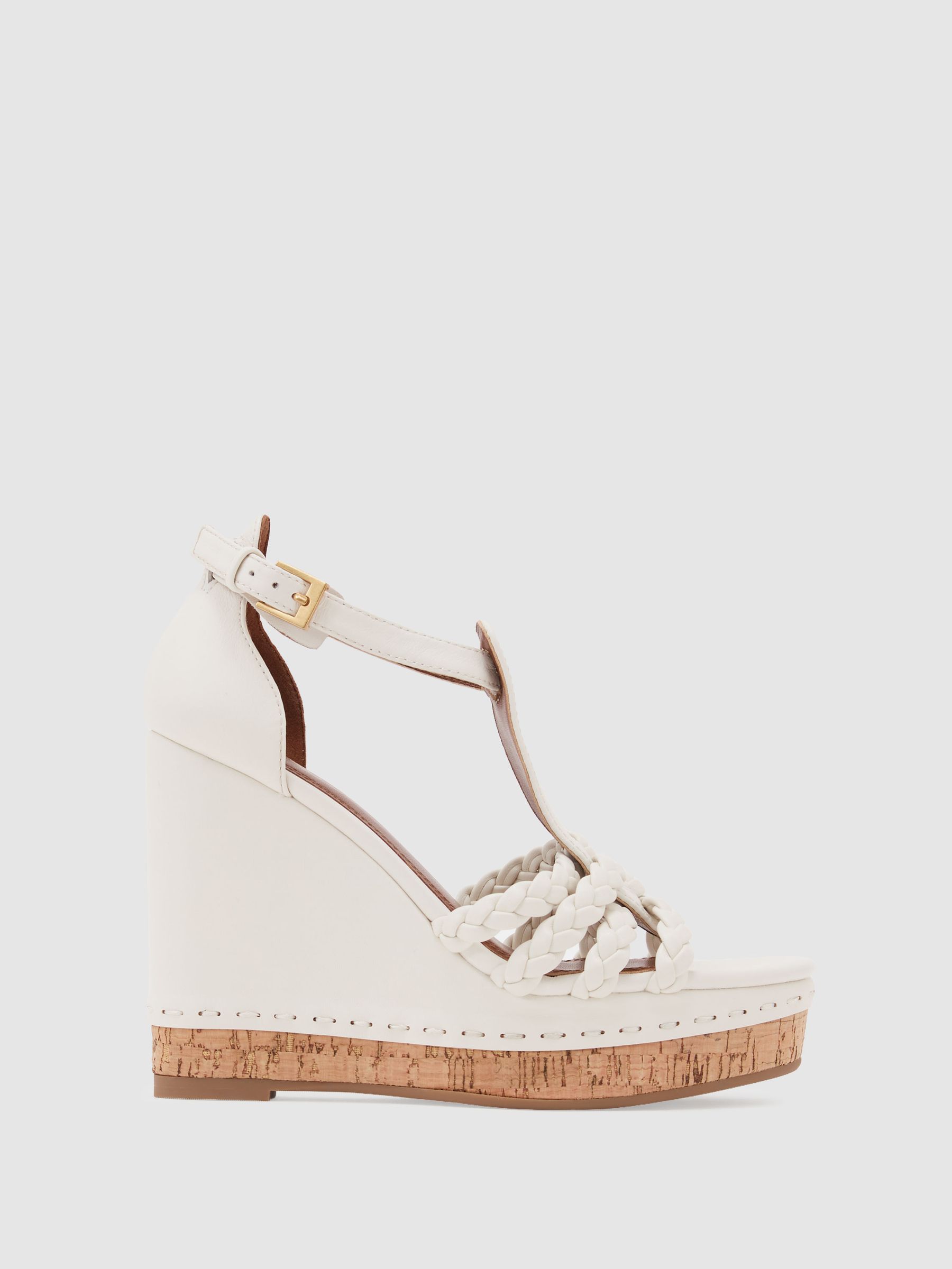 Leather Plaited-Strap Wedge Sandals in White - image 1