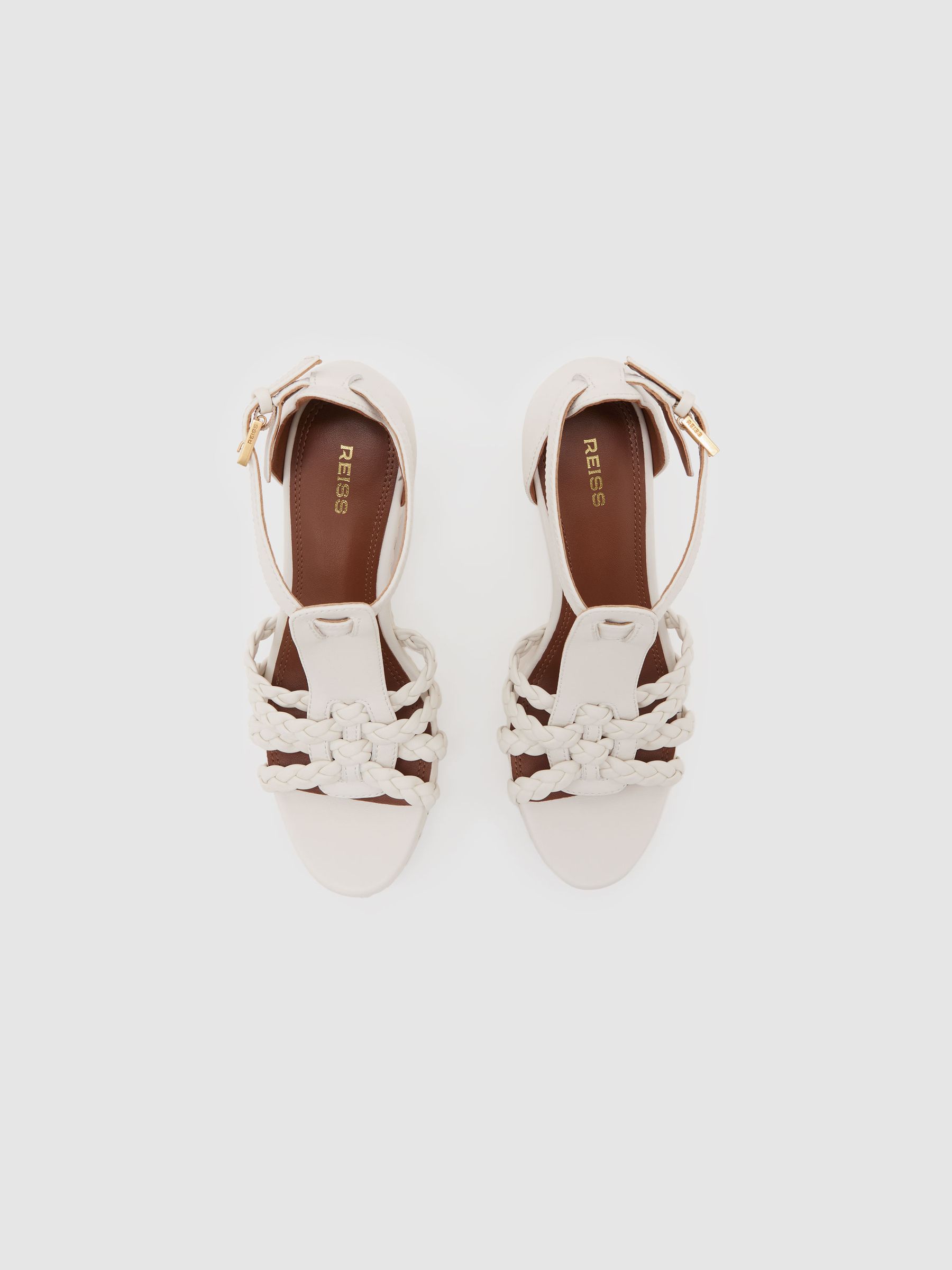 Flätade lädersandaler med kilklack i vitt - Bild 3 av 5