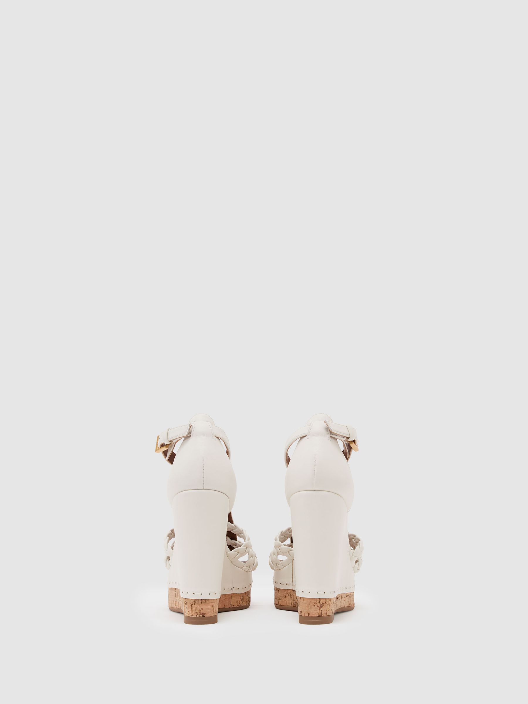 Leather Plaited-Strap Wedge Sandals in White - image 3