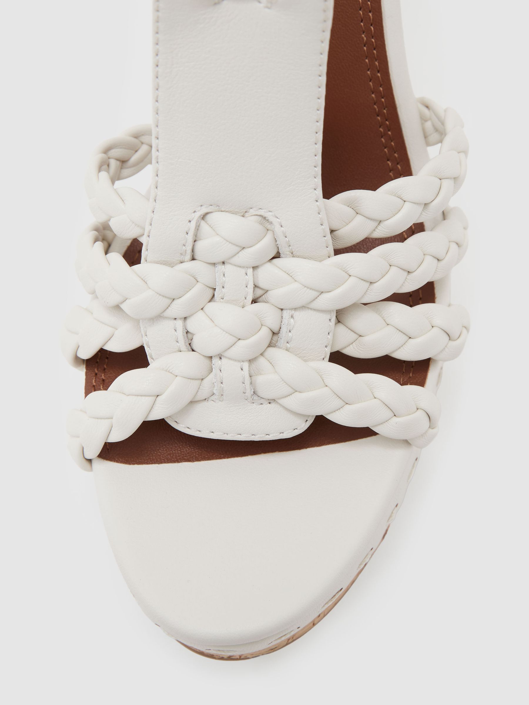 Leather Plaited-Strap Wedge Sandals in White - image 2