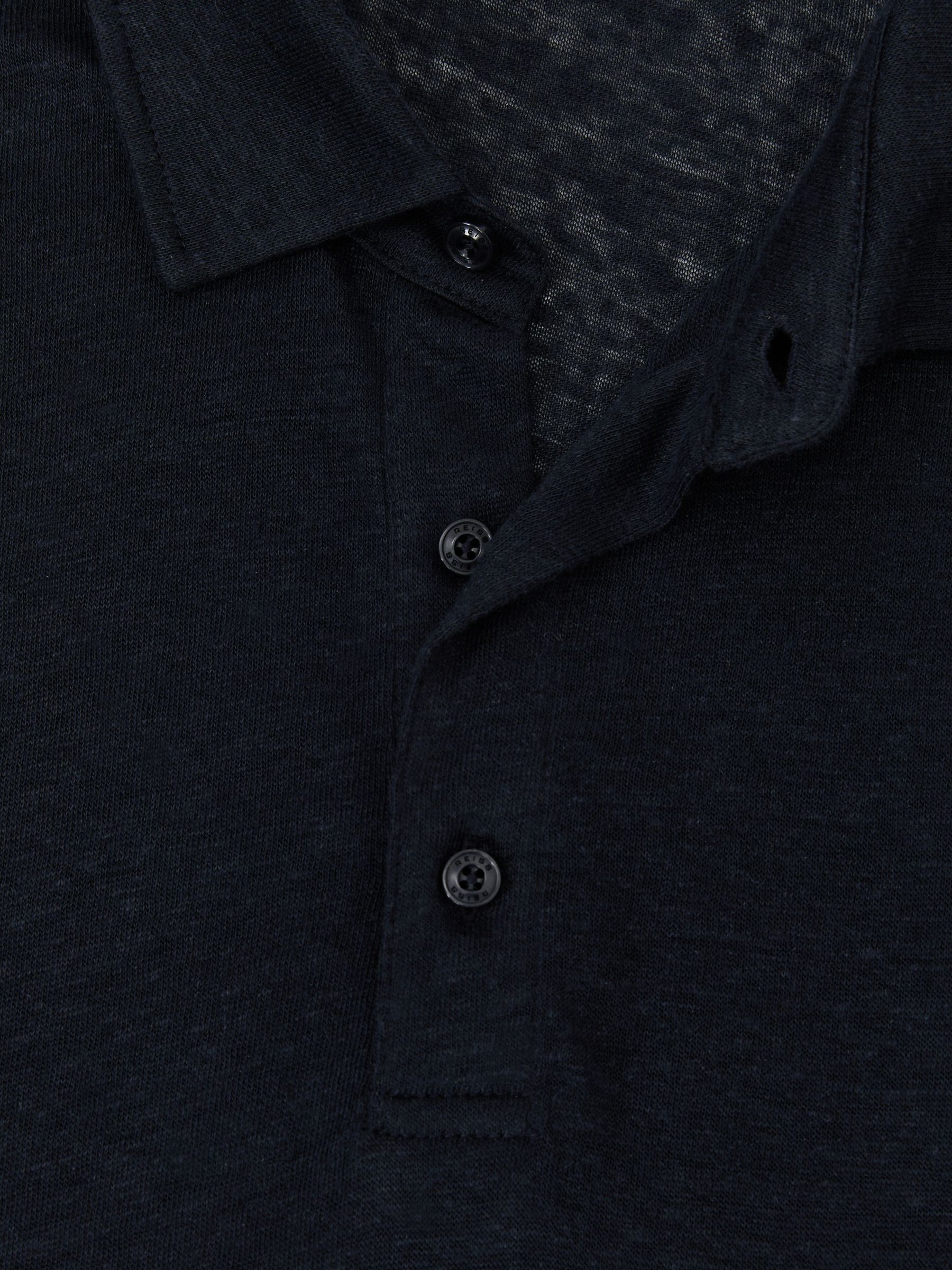 Linen Long-Sleeve Knitted Polo Shirt in Navy - Image 6 of 6