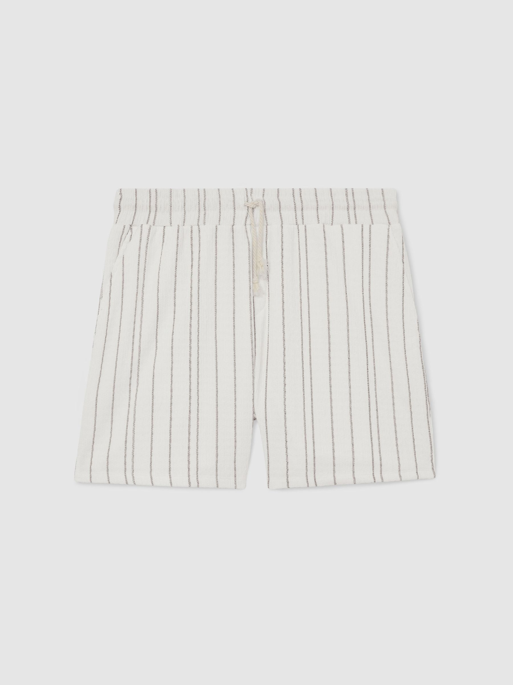 Textured Stripe Drawstring Shorts in White - Image 2 of 6 Textured Stripe Drawstring Shorts in White - Image 2 of 6