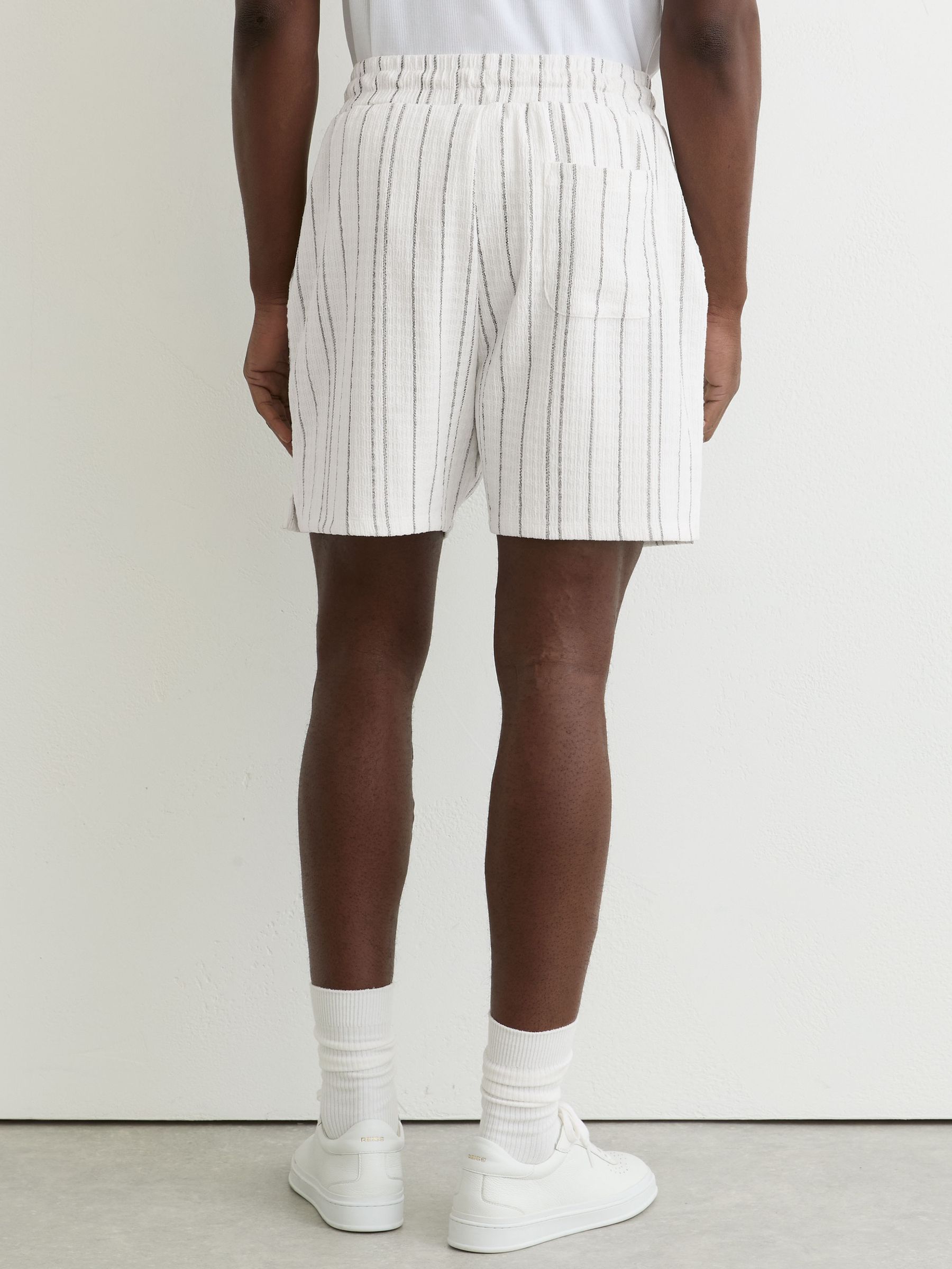 Textured Stripe Drawstring Shorts in White - Image 5 of 6