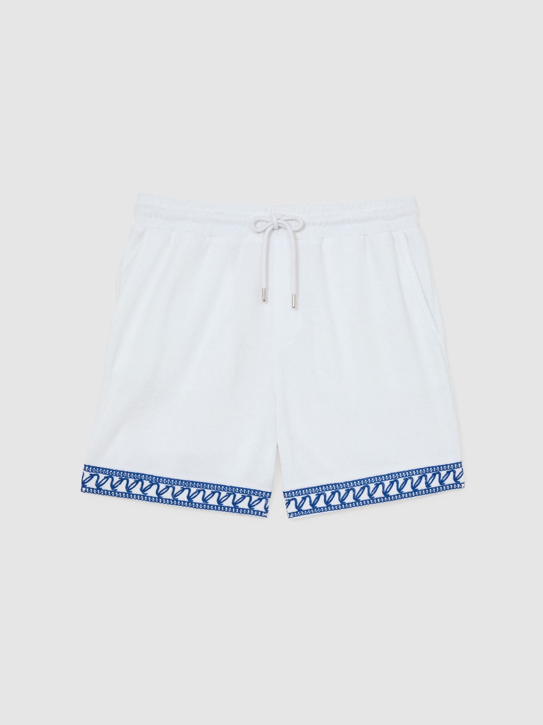 Cotton-Blend Towelling Embroidered Shorts in White - image 1