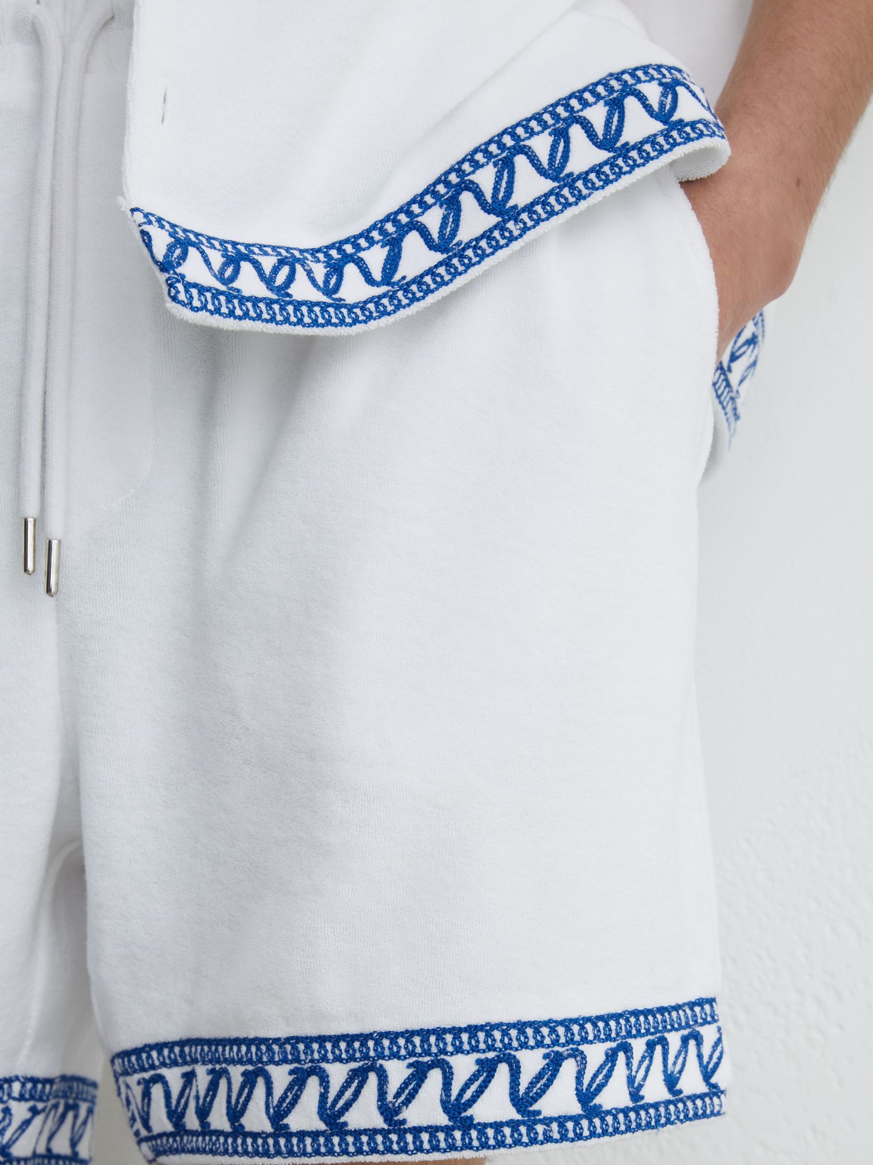 Cotton-Blend Towelling Embroidered Shorts in White - image 5