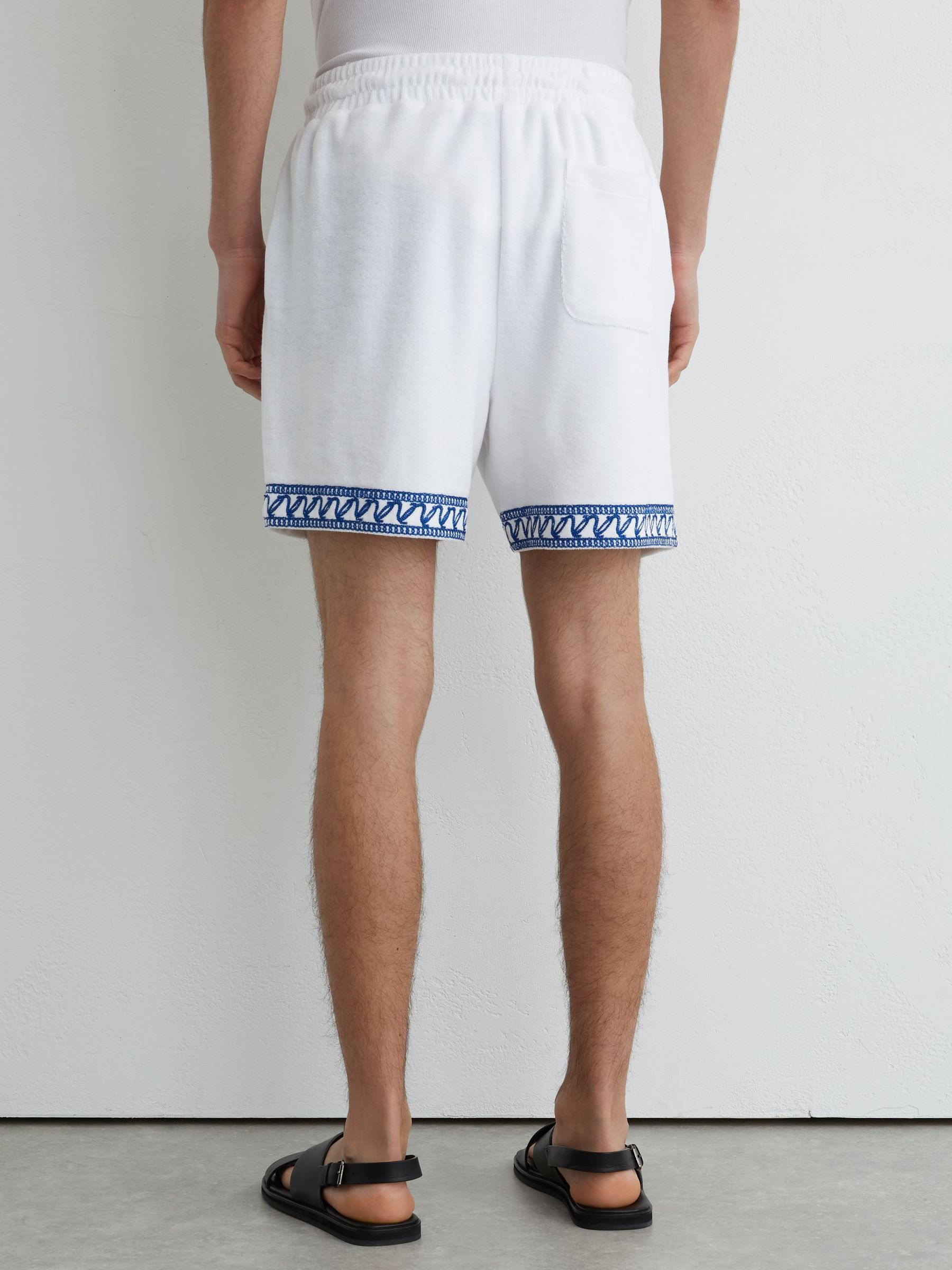 Cotton-Blend Towelling Embroidered Shorts in White - image 4