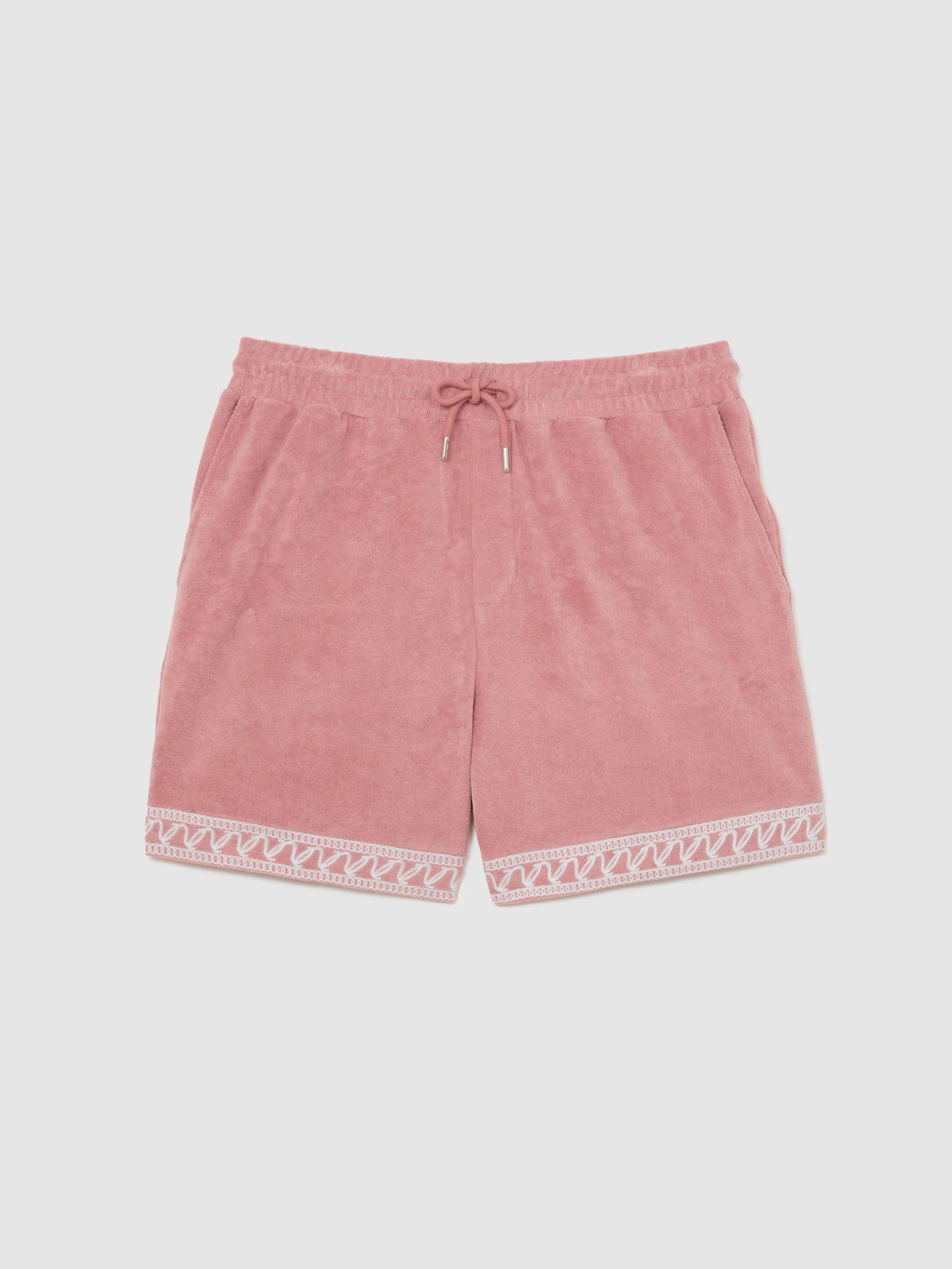Cotton-Blend Towelling Embroidered Shorts in Soft Pink - image 1