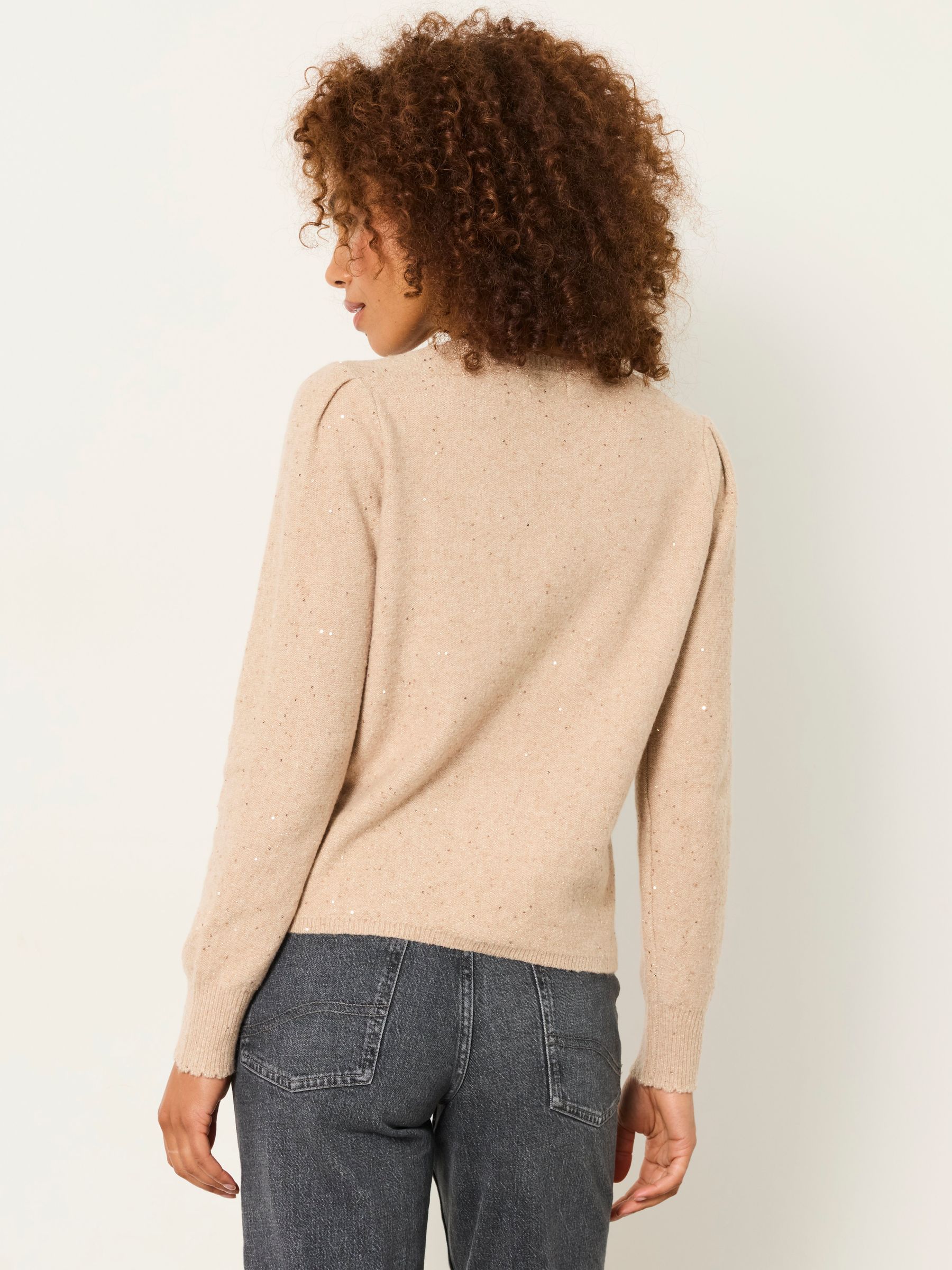 Skylar Natural Knitted Sequin Sparkle Frill Cuff Jumper - Image 2 of 5