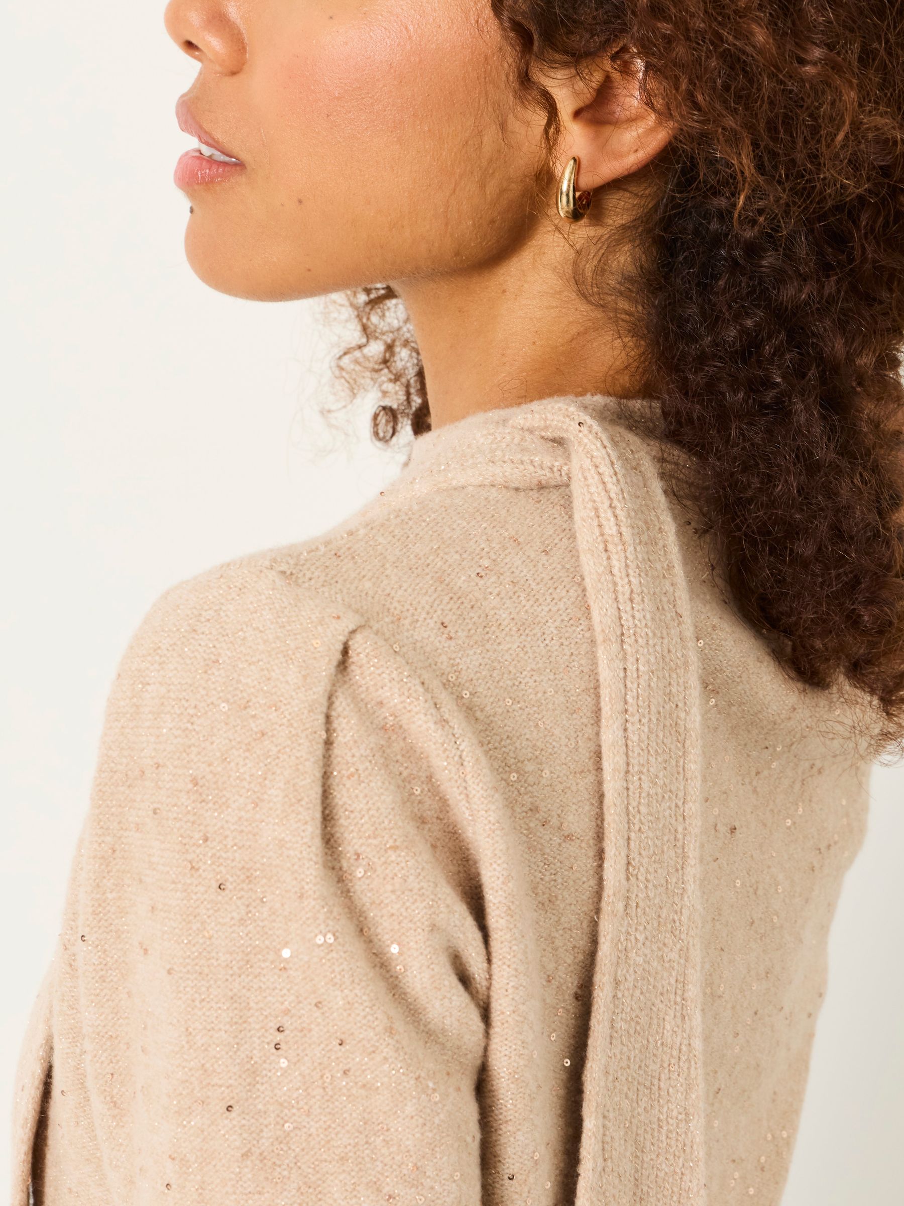 Skylar Natural Knitted Sequin Tie Neck Jumper - Image 4 of 6