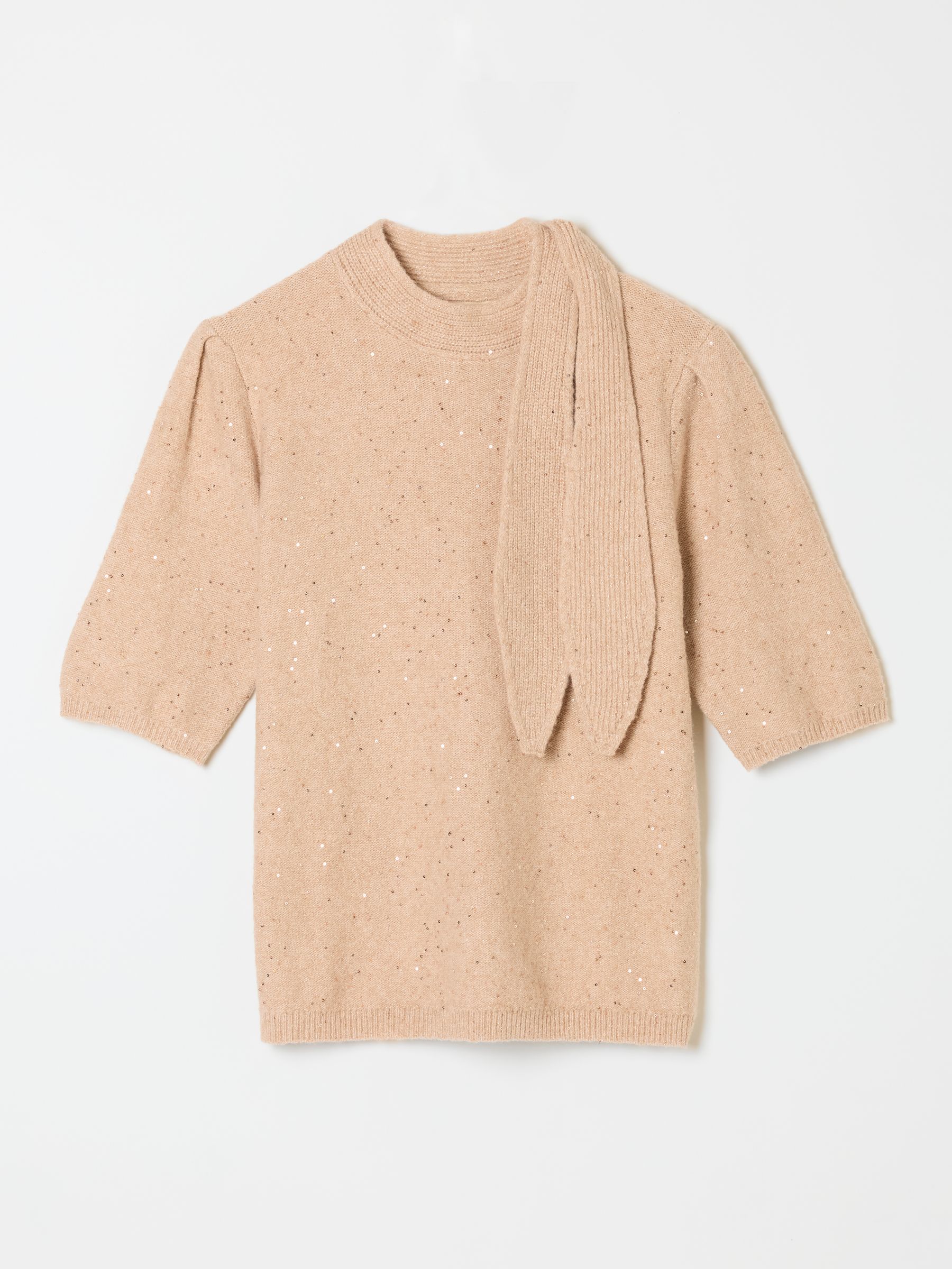 Skylar Natural Knitted Sequin Tie Neck Jumper - Image 6 of 6