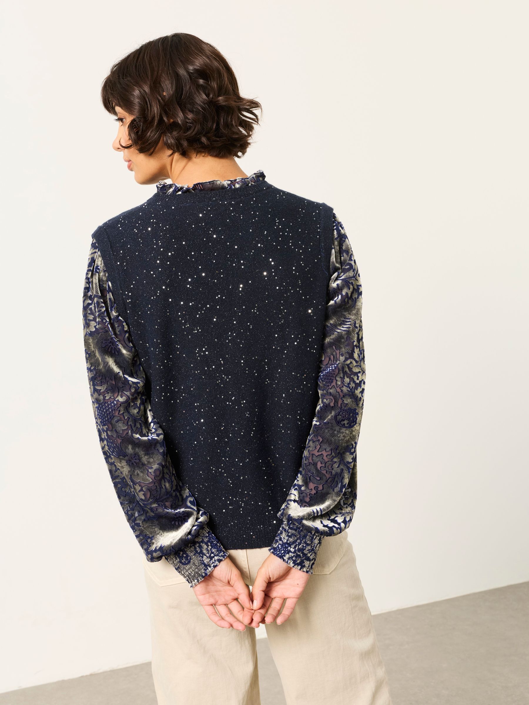 Gia Blue Sparkle Knitted Tank Devore Sleeve Blouse - Image 2 of 6 Gia Blue Sparkle Knitted Tank Devore Sleeve Blouse - Image 2 of 6