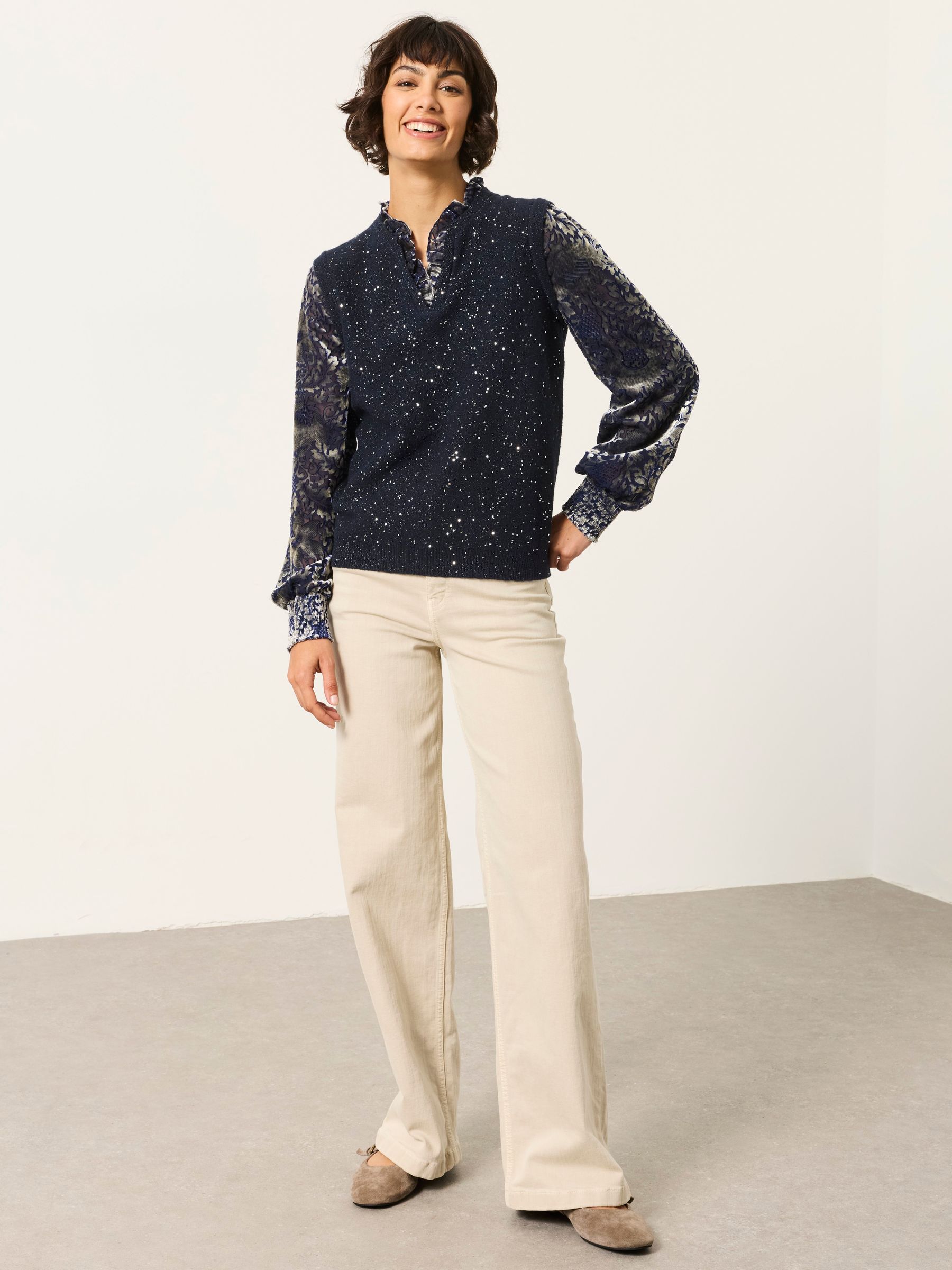 Gia Blue Sparkle Knitted Tank Devore Sleeve Blouse - Image 4 of 6