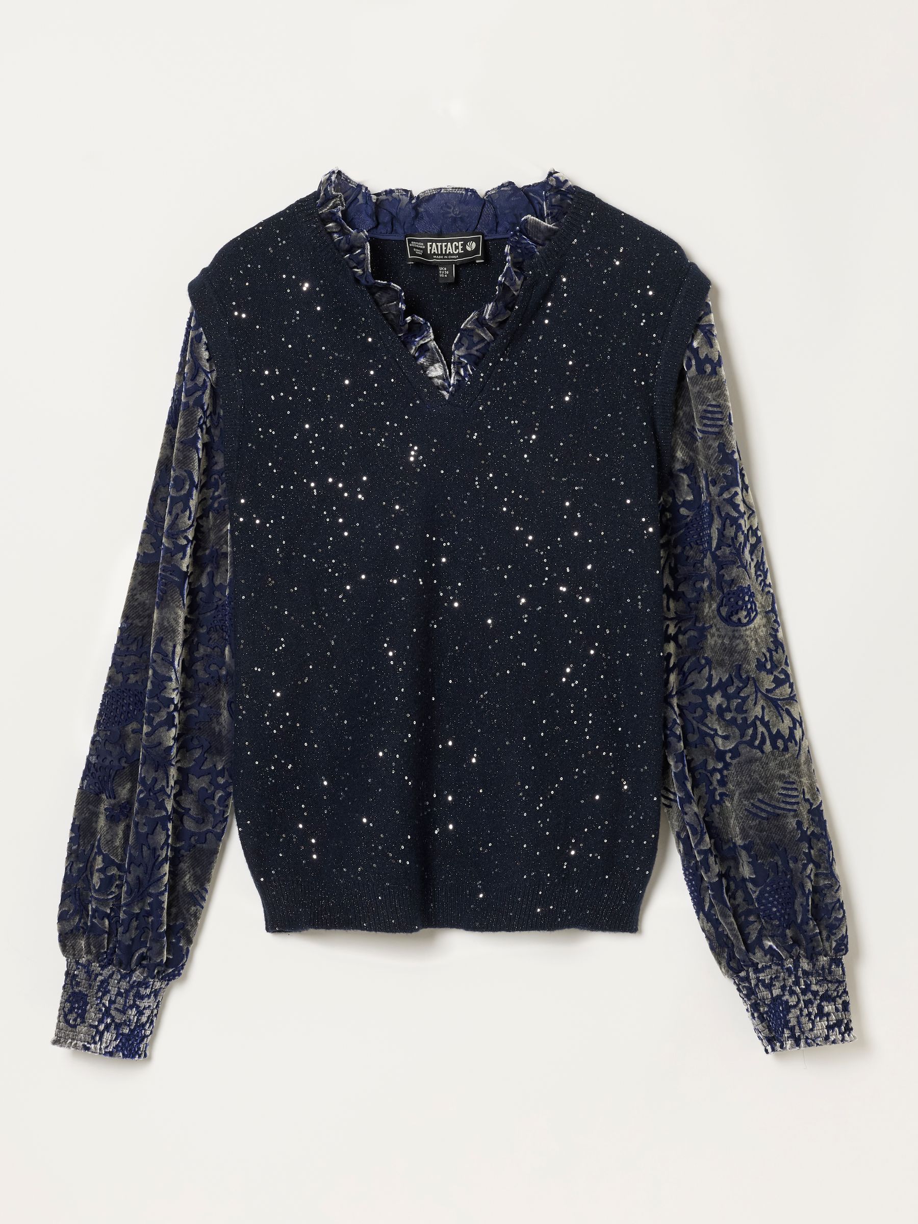 Gia Blue Sparkle Knitted Tank Devore Sleeve Blouse - Image 6 of 6